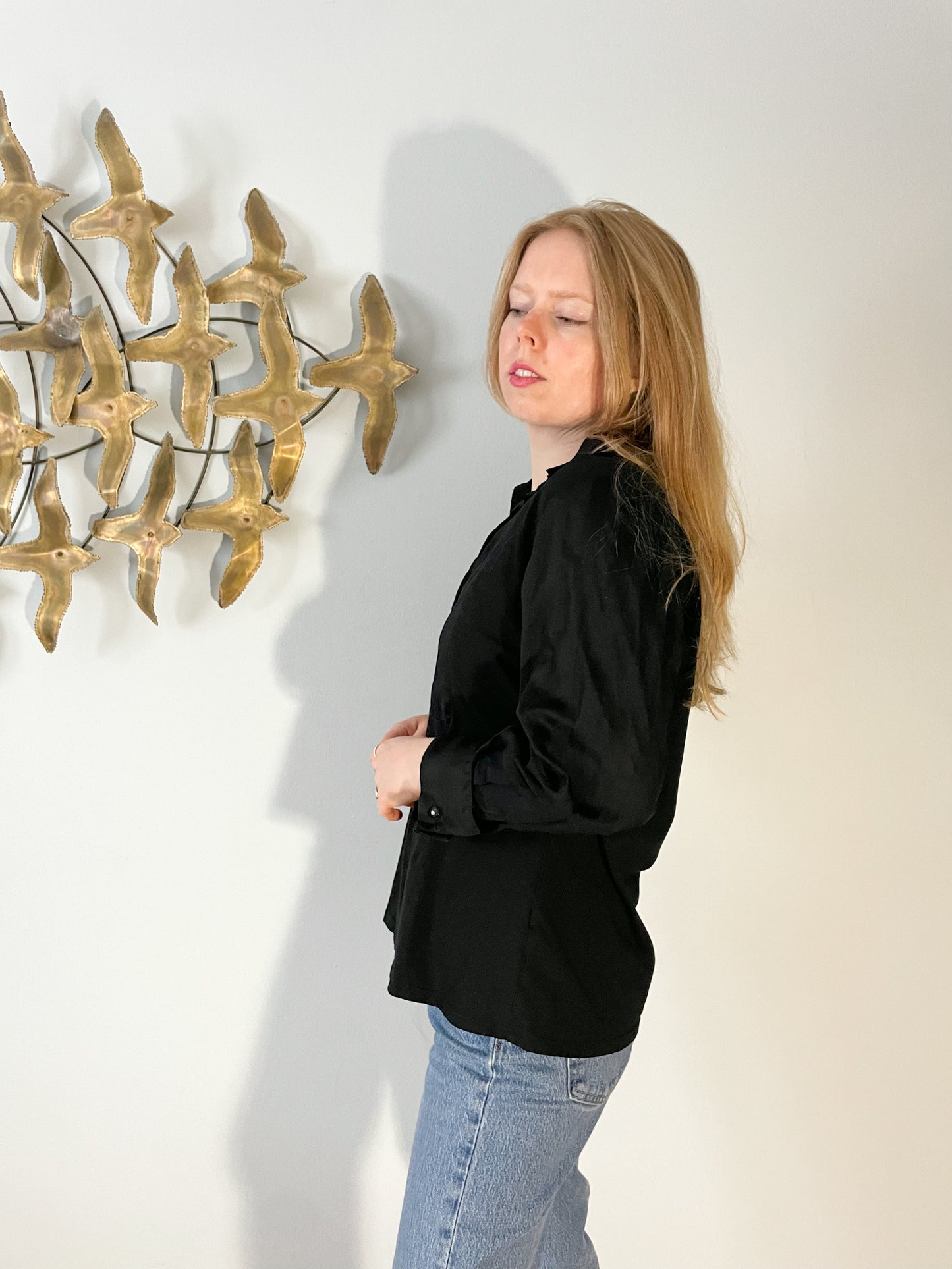Anne Fontaine Paris Black Pima Cotton Collar Shirt - Size 12
