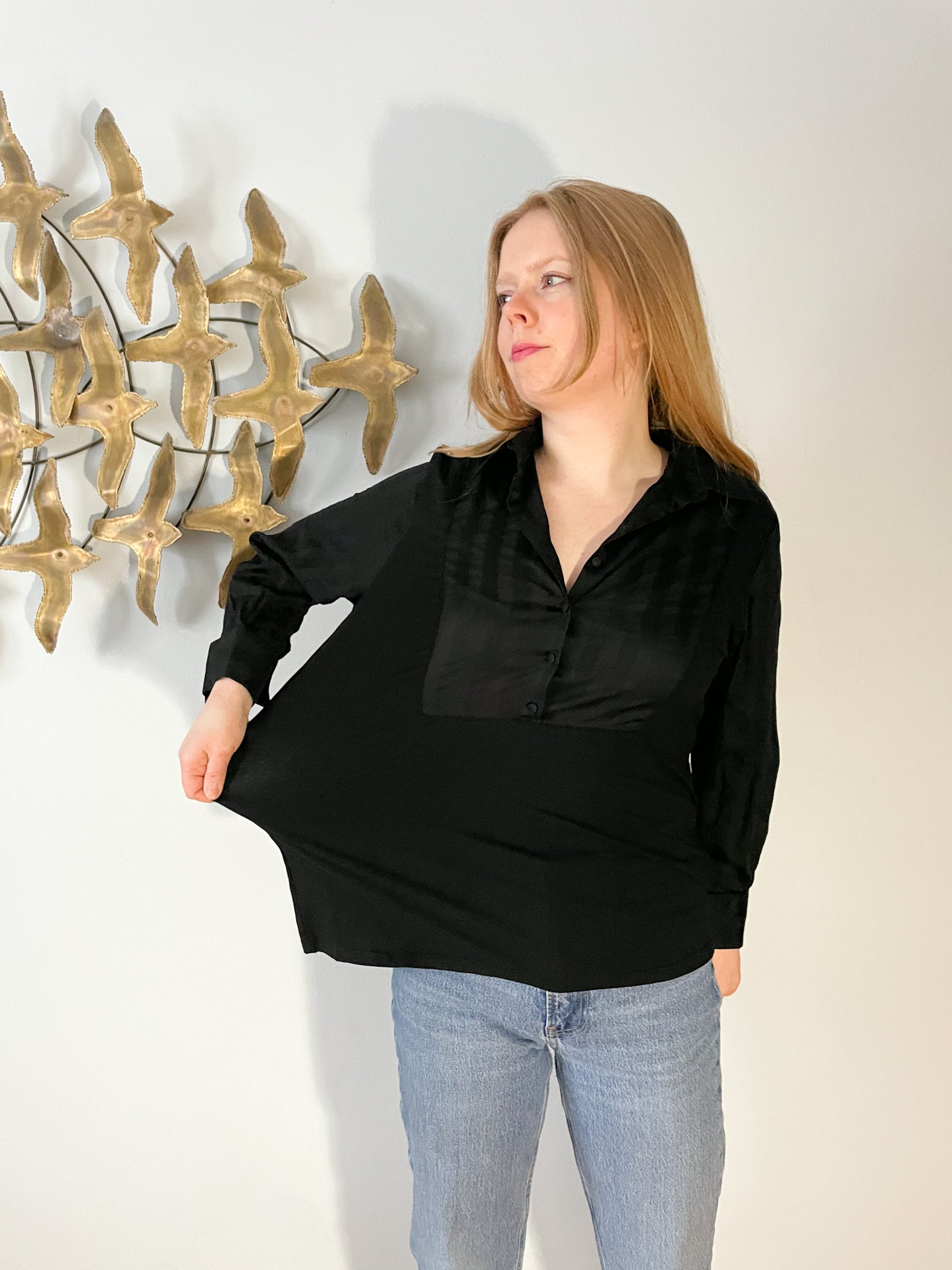 Anne Fontaine Paris Black Pima Cotton Collar Shirt - Size 12