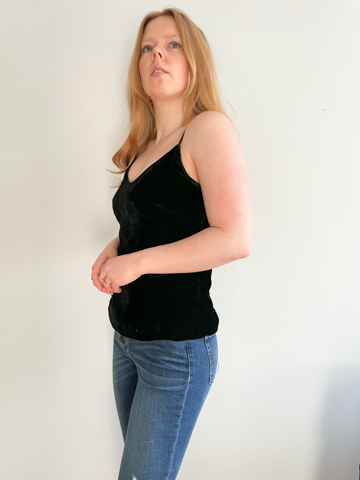Scripted Black Velvet Camisole Tank Top - XS