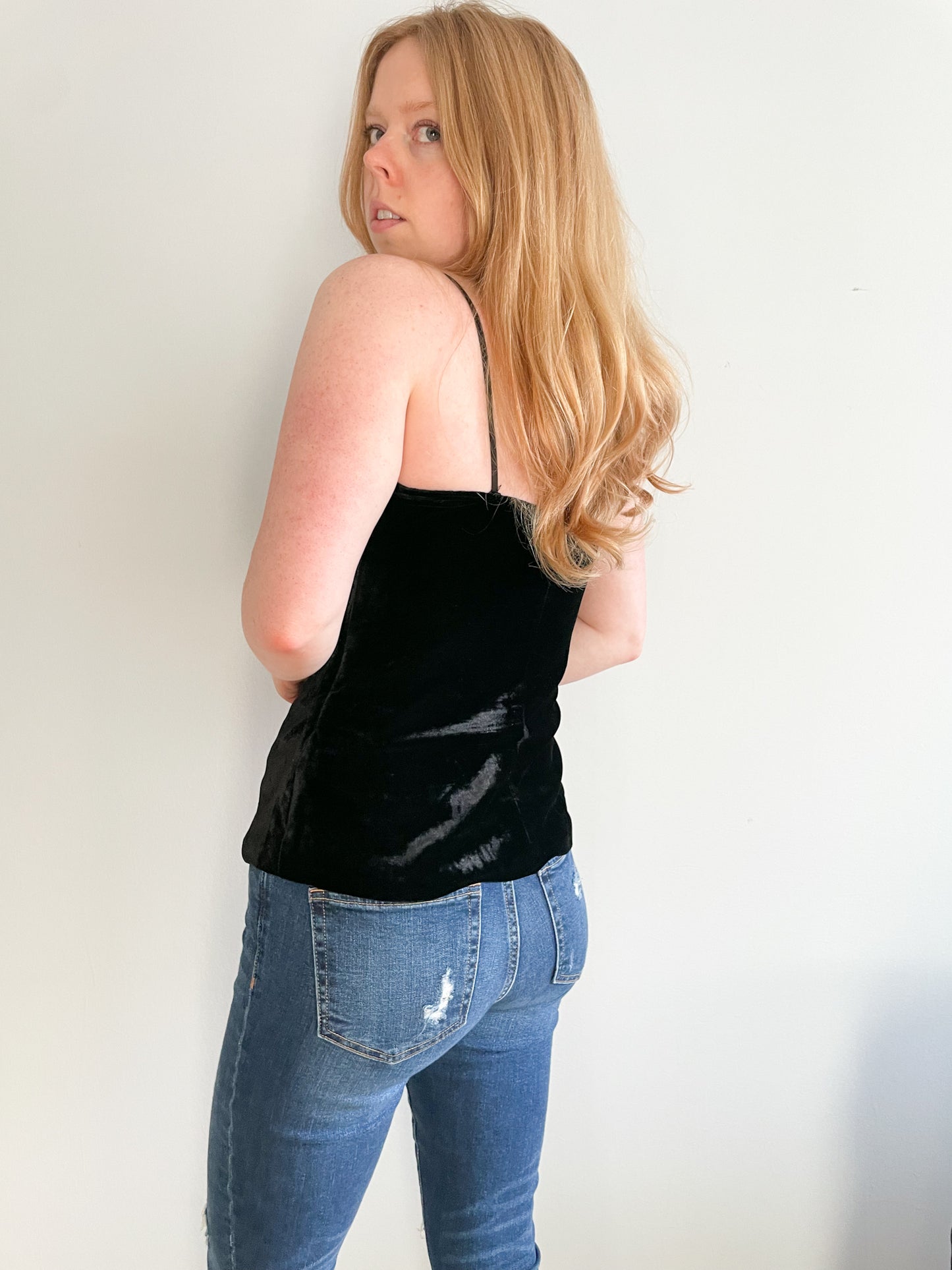 Scripted Black Velvet Camisole Tank Top - XS