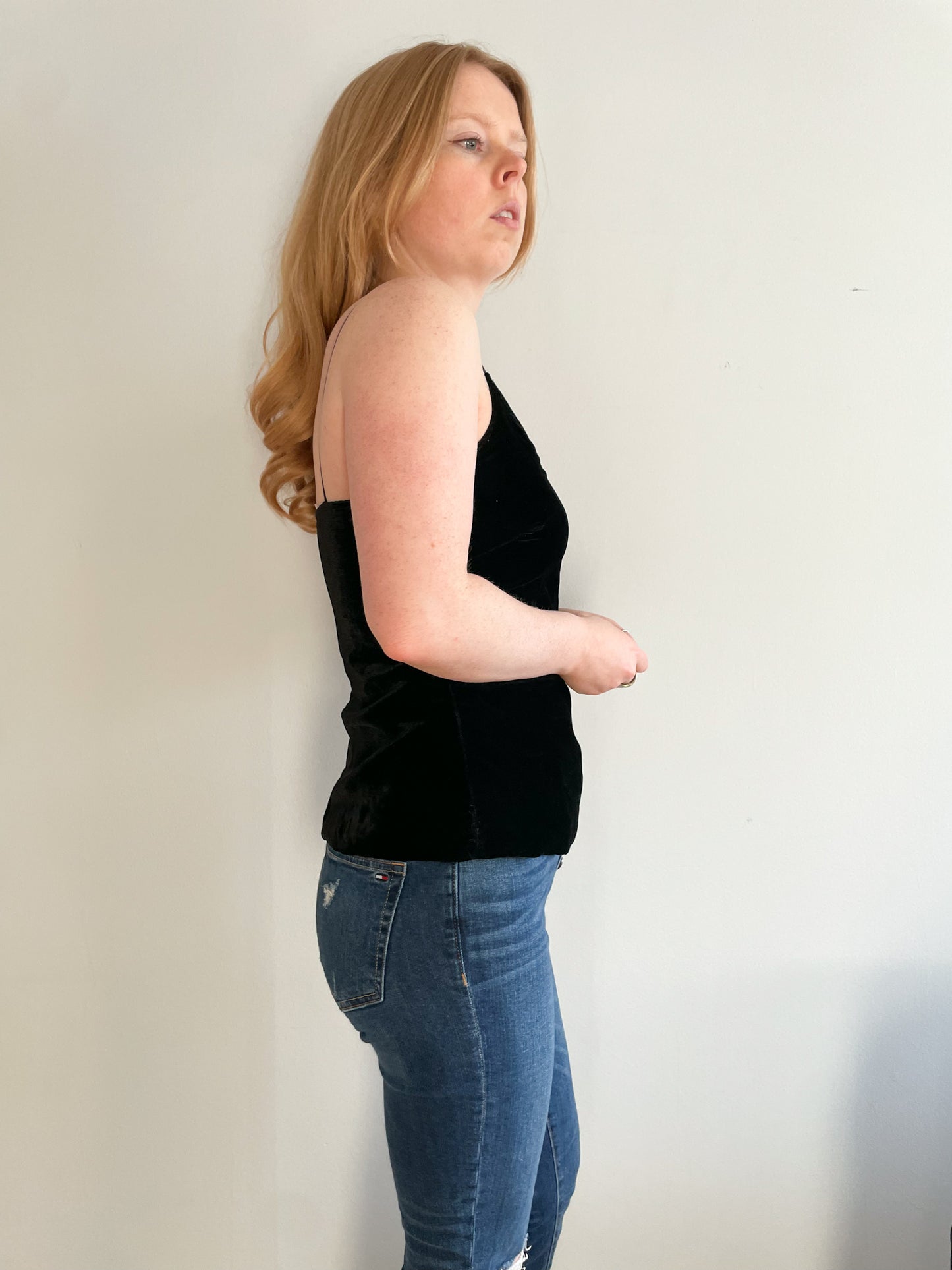 Scripted Black Velvet Camisole Tank Top - XS
