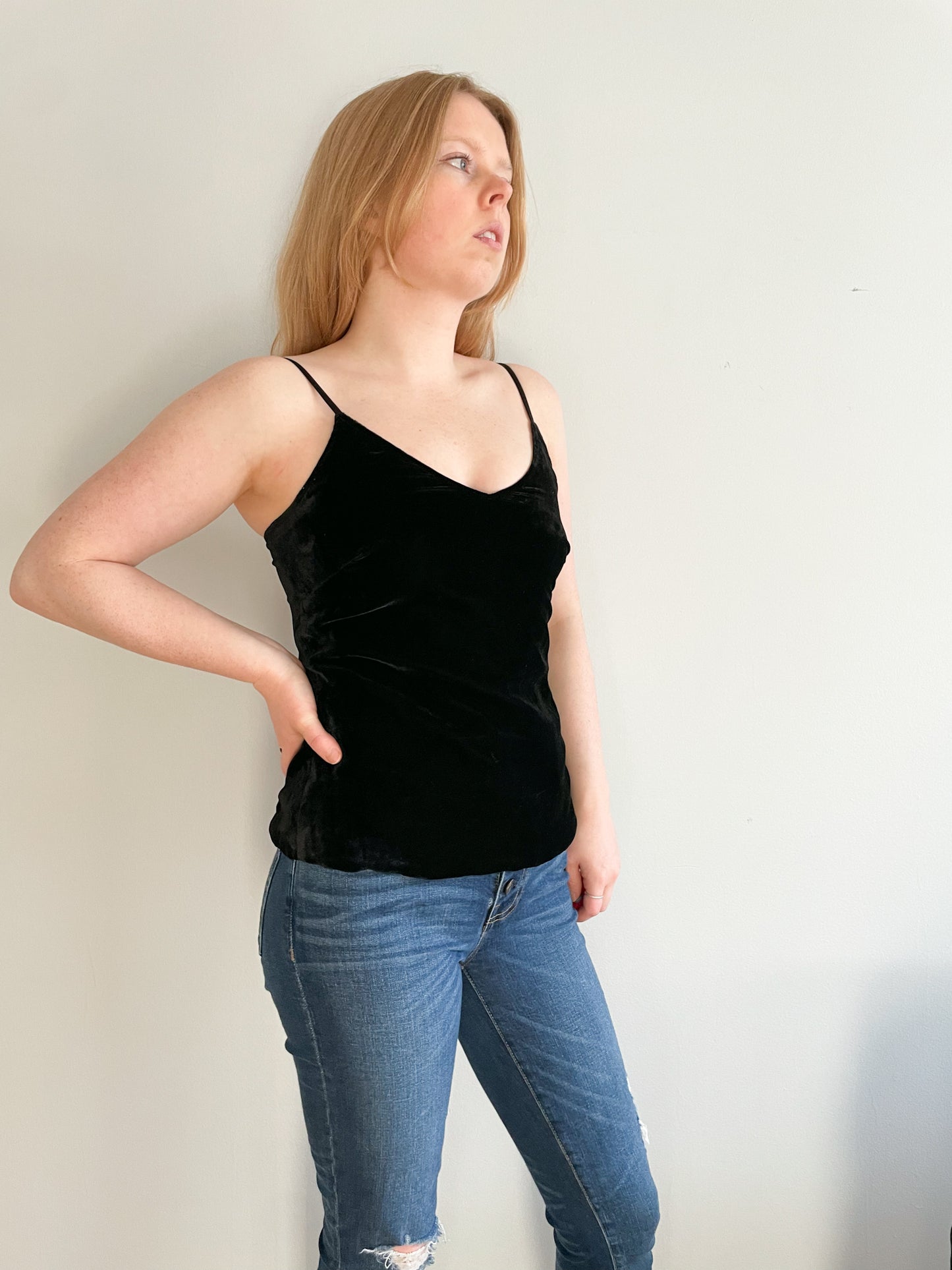 Scripted Black Velvet Camisole Tank Top - XS