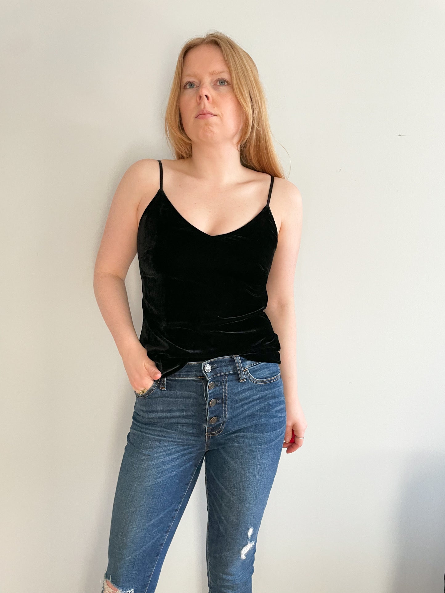 Scripted Black Velvet Camisole Tank Top - XS