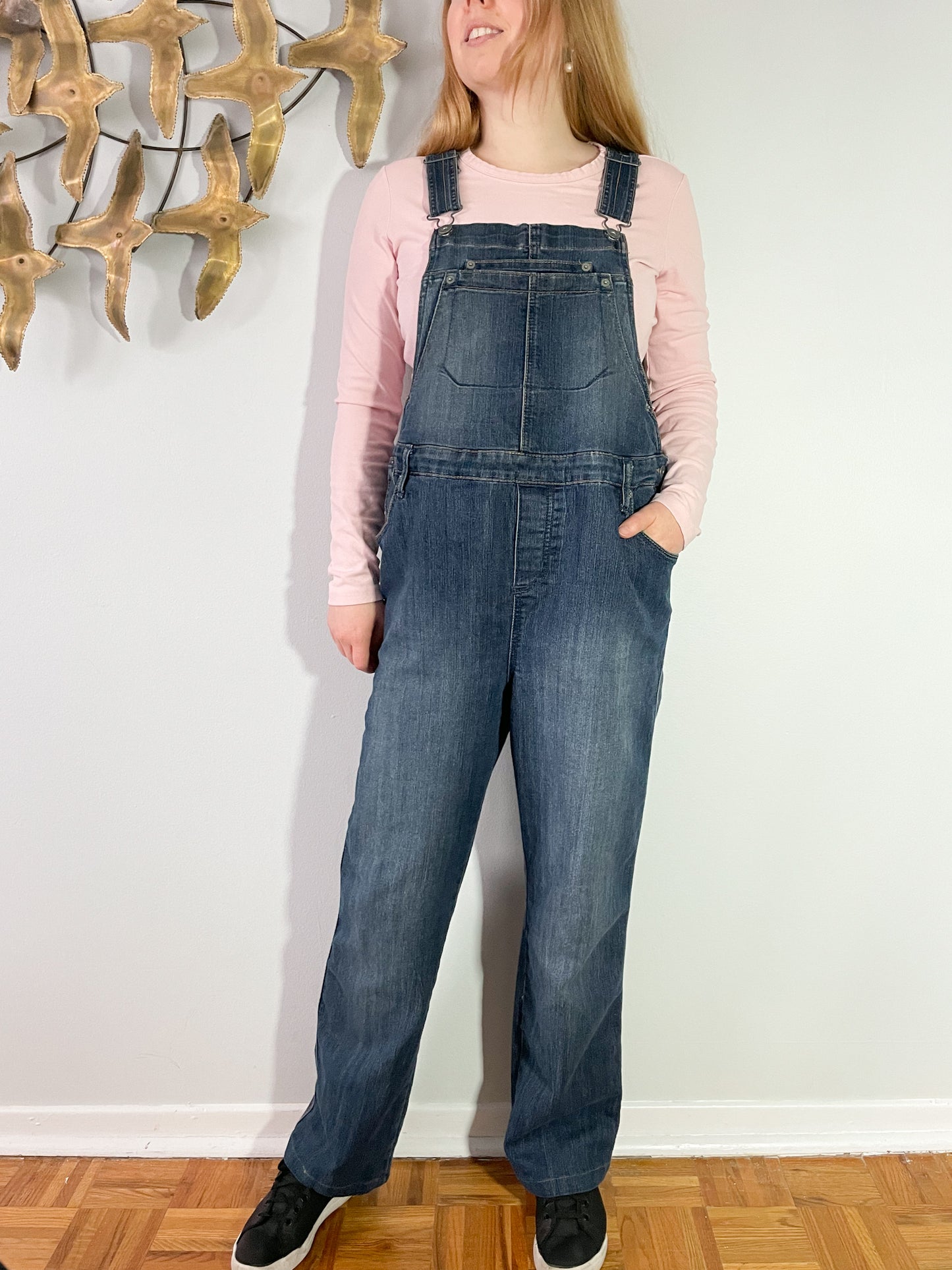 Thyme Dark Wash Straight Leg Maternity Overalls - Medium