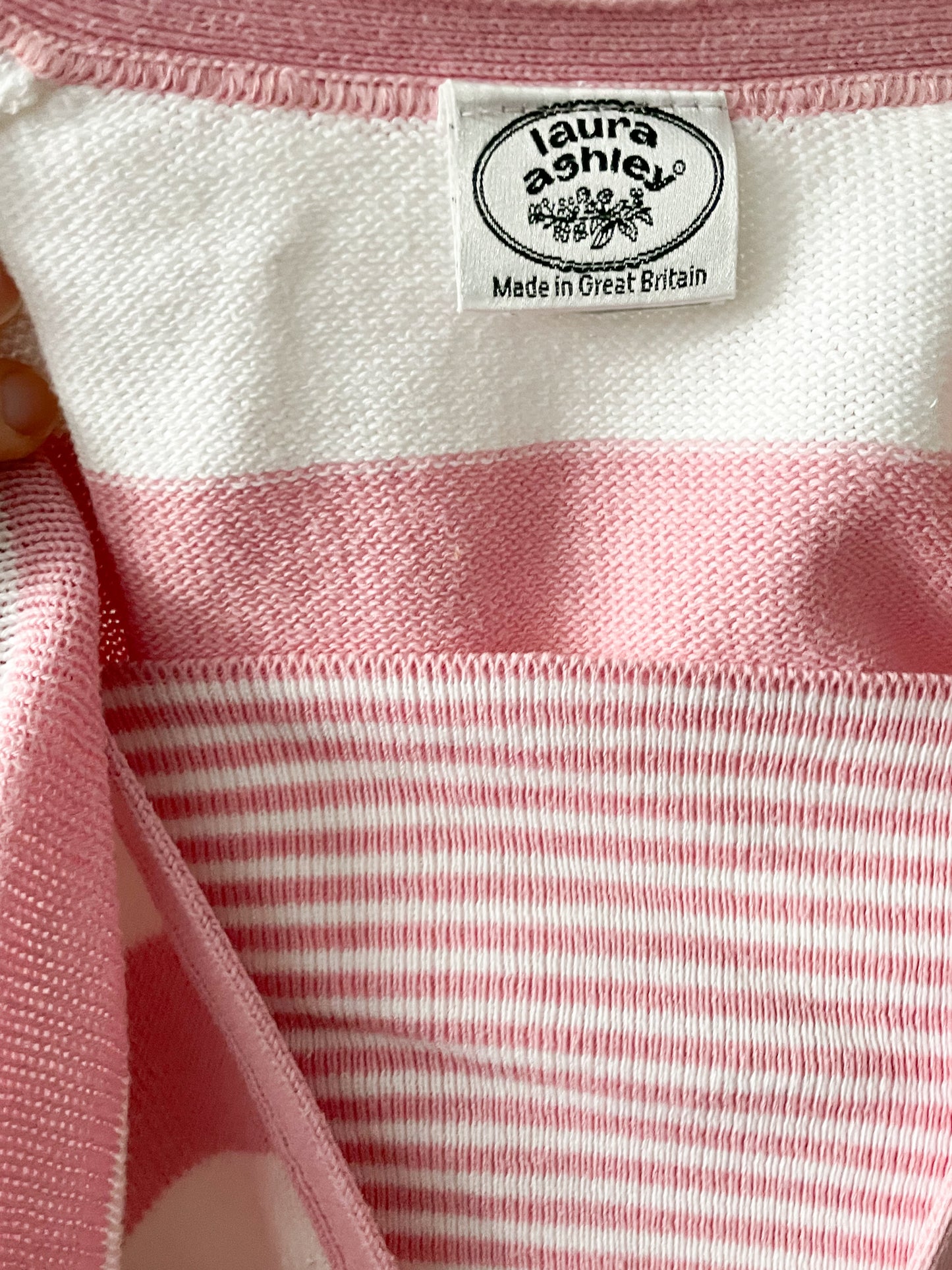 Vintage Laura Ashley Pink White Nautical Stripe Sweater - XL