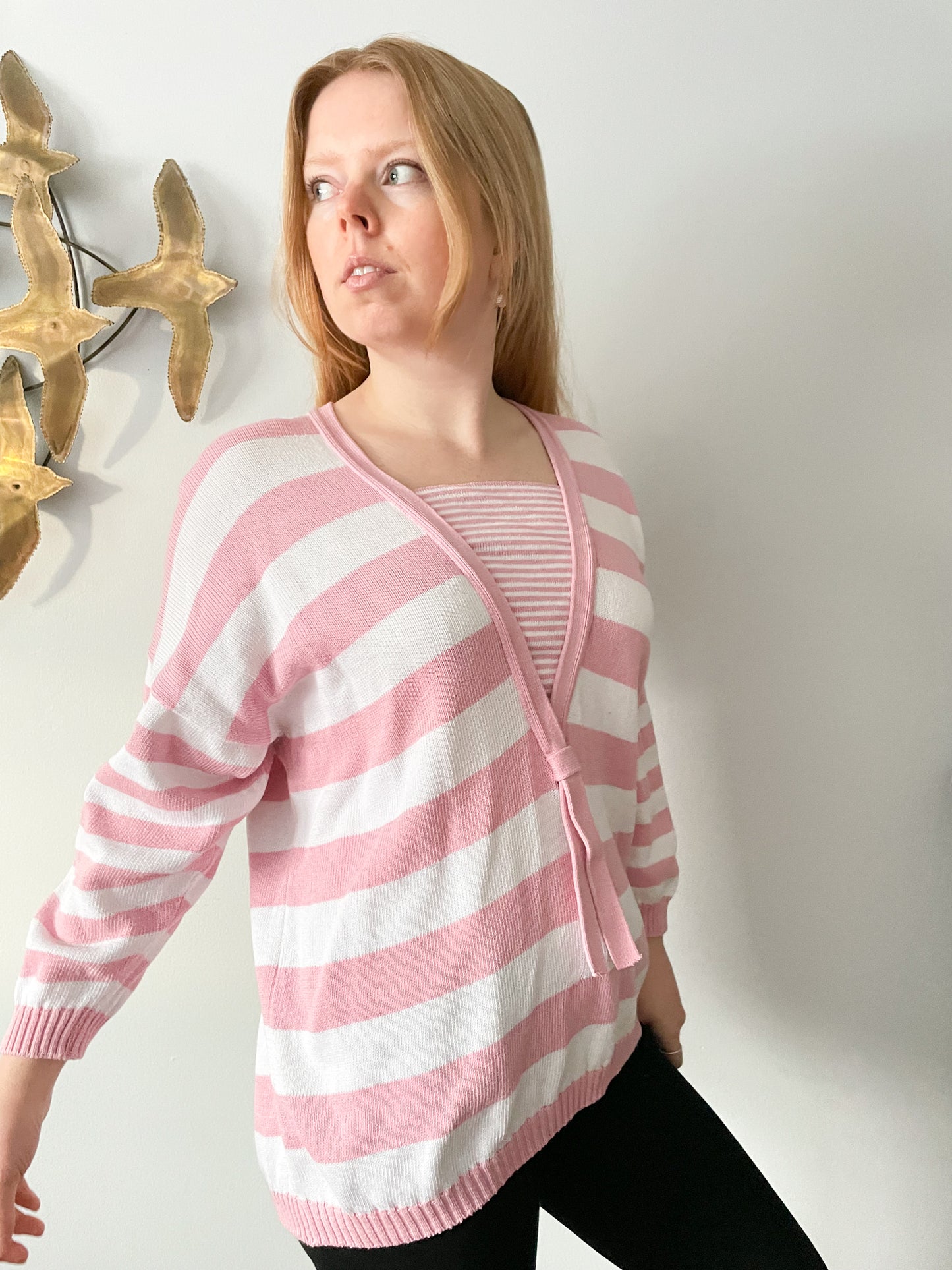 Vintage Laura Ashley Pink White Nautical Stripe Sweater - XL
