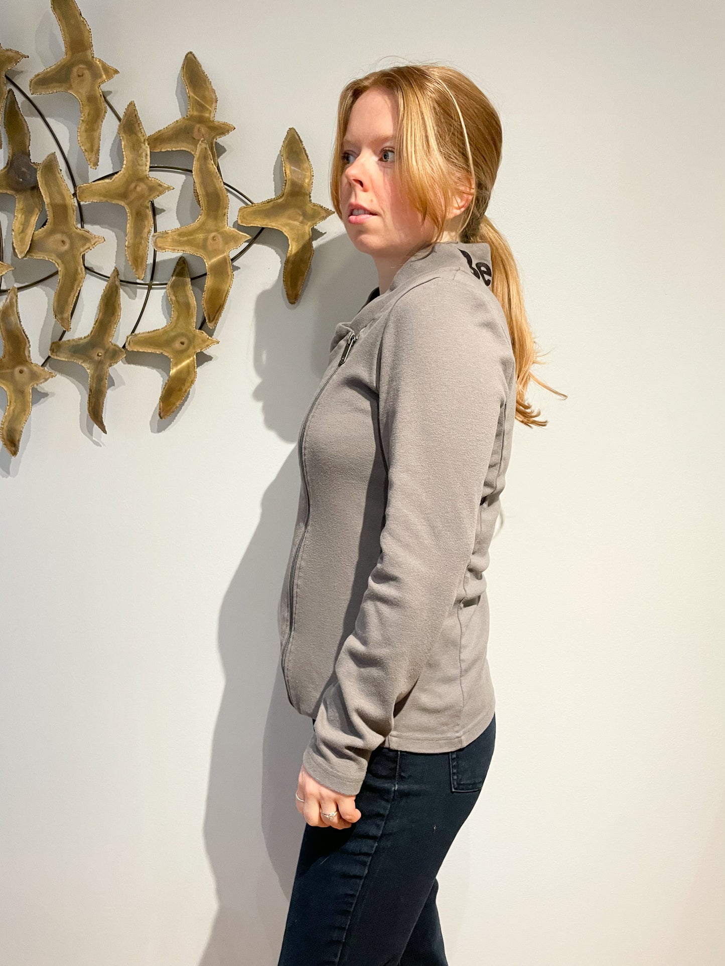 BENCH Grey Asymmetrical Zip Sweater Jacket - Large