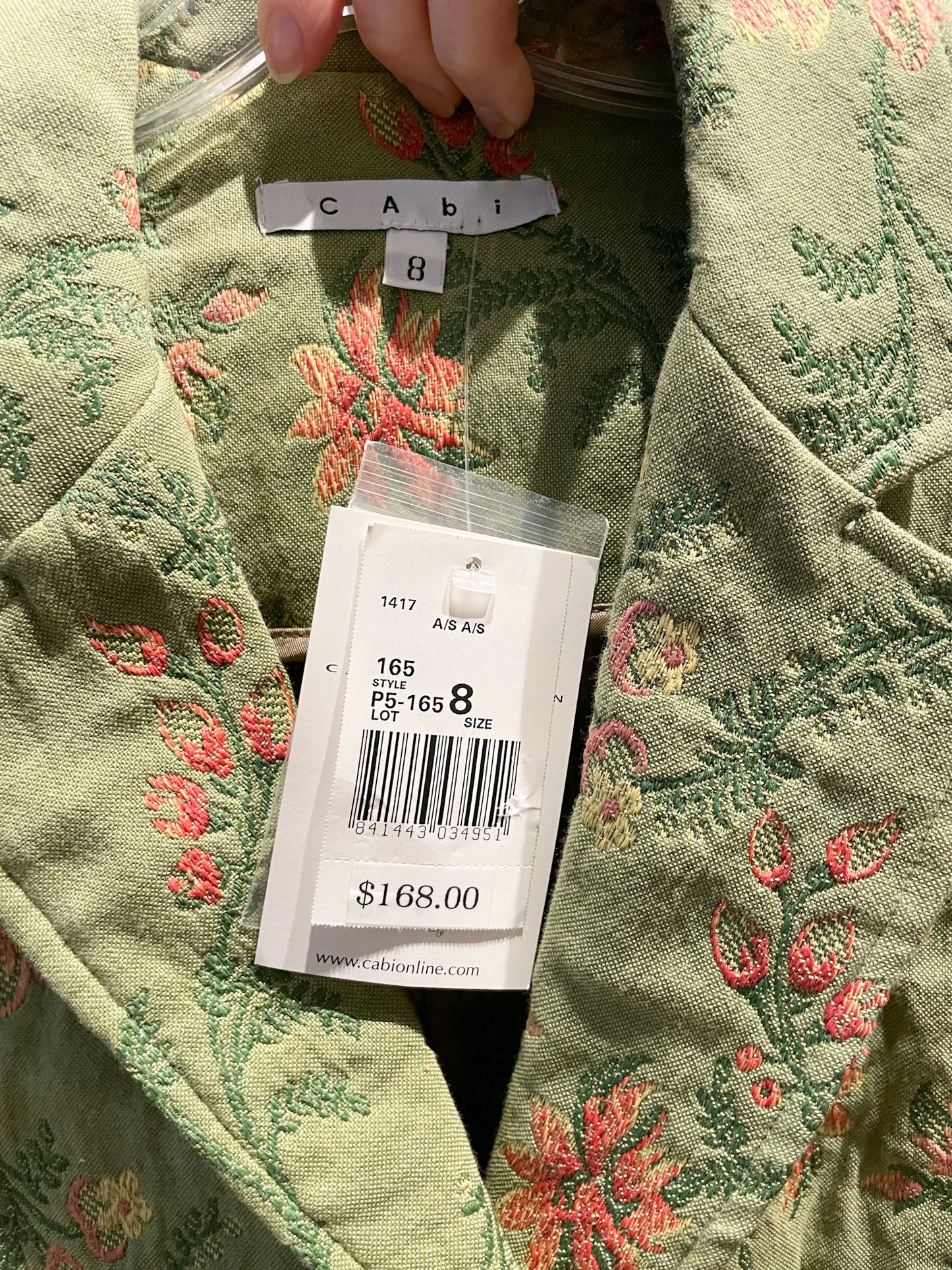 CAbi Green Embroidered Floral Blazer NWT - Size 8