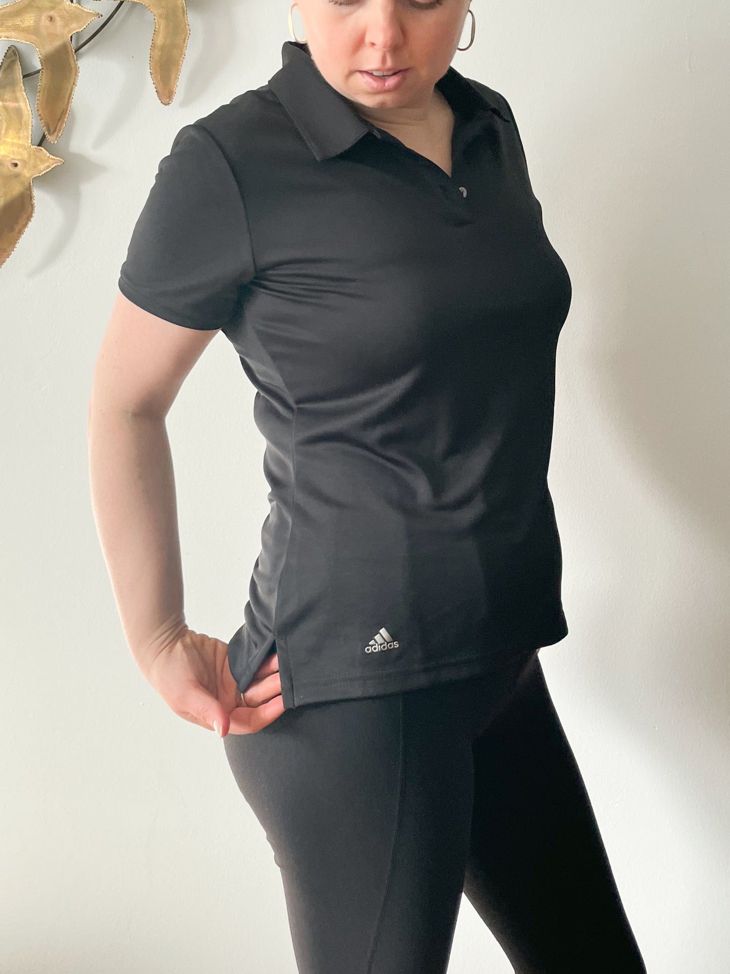Adidas Black UPF50 Gold Polo Shirt - Small