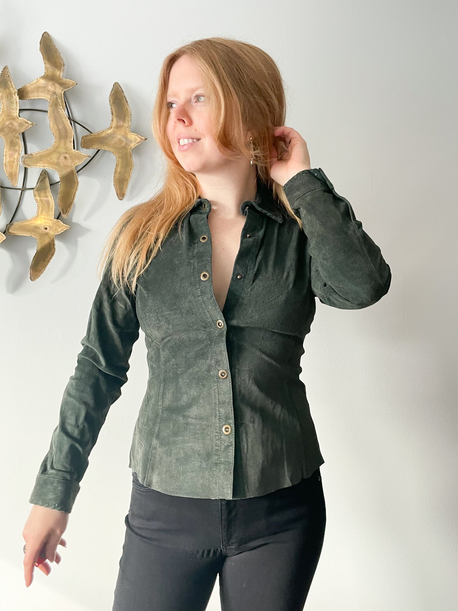 Cabi Olive Green Genuine Suede Leather Button Down Shirt NWT - XS – Le Prix  Fashion & Consulting