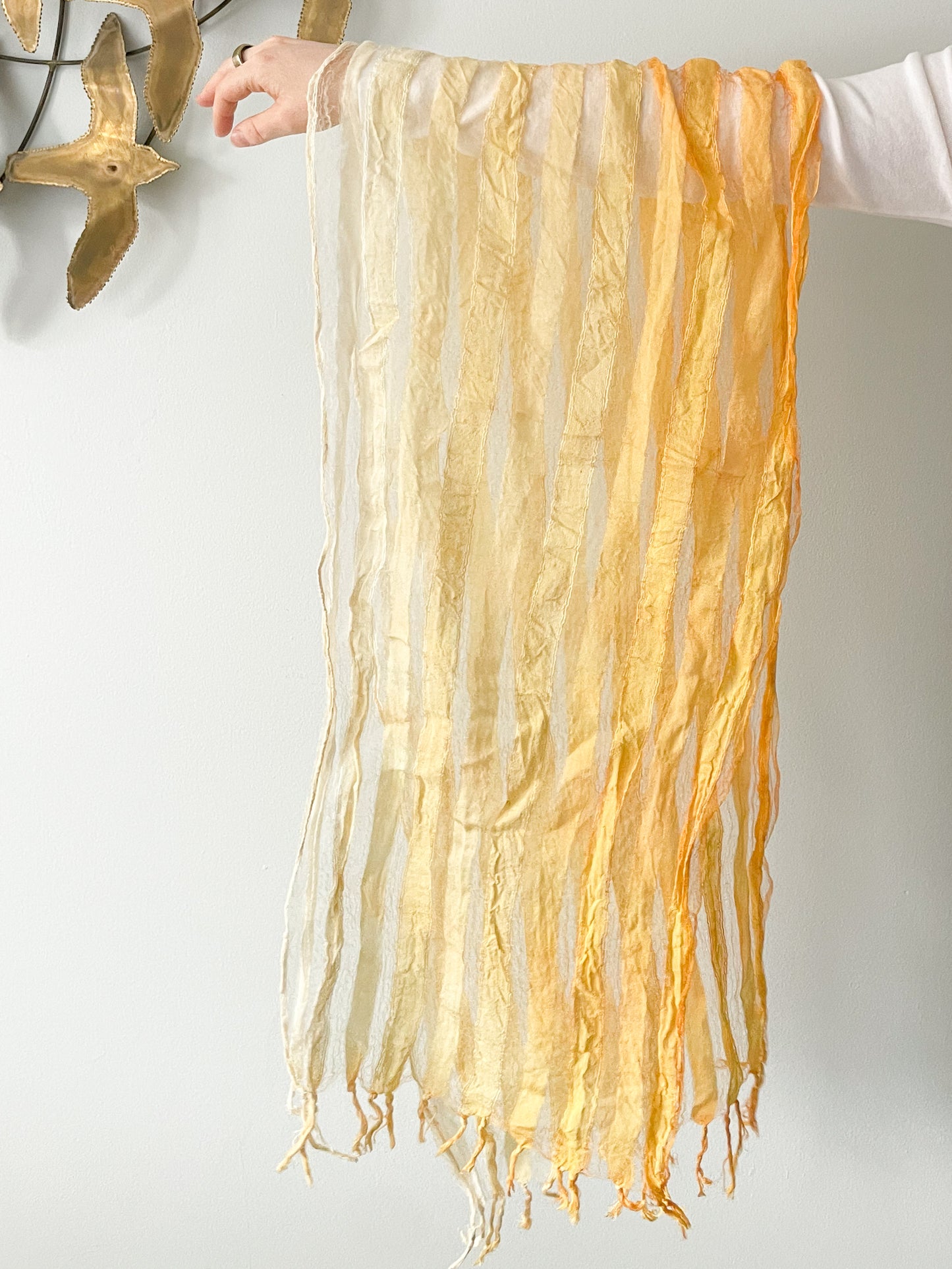 Ombre Yellow Orange Sheer Stripe Fringe Scarf Cover Up