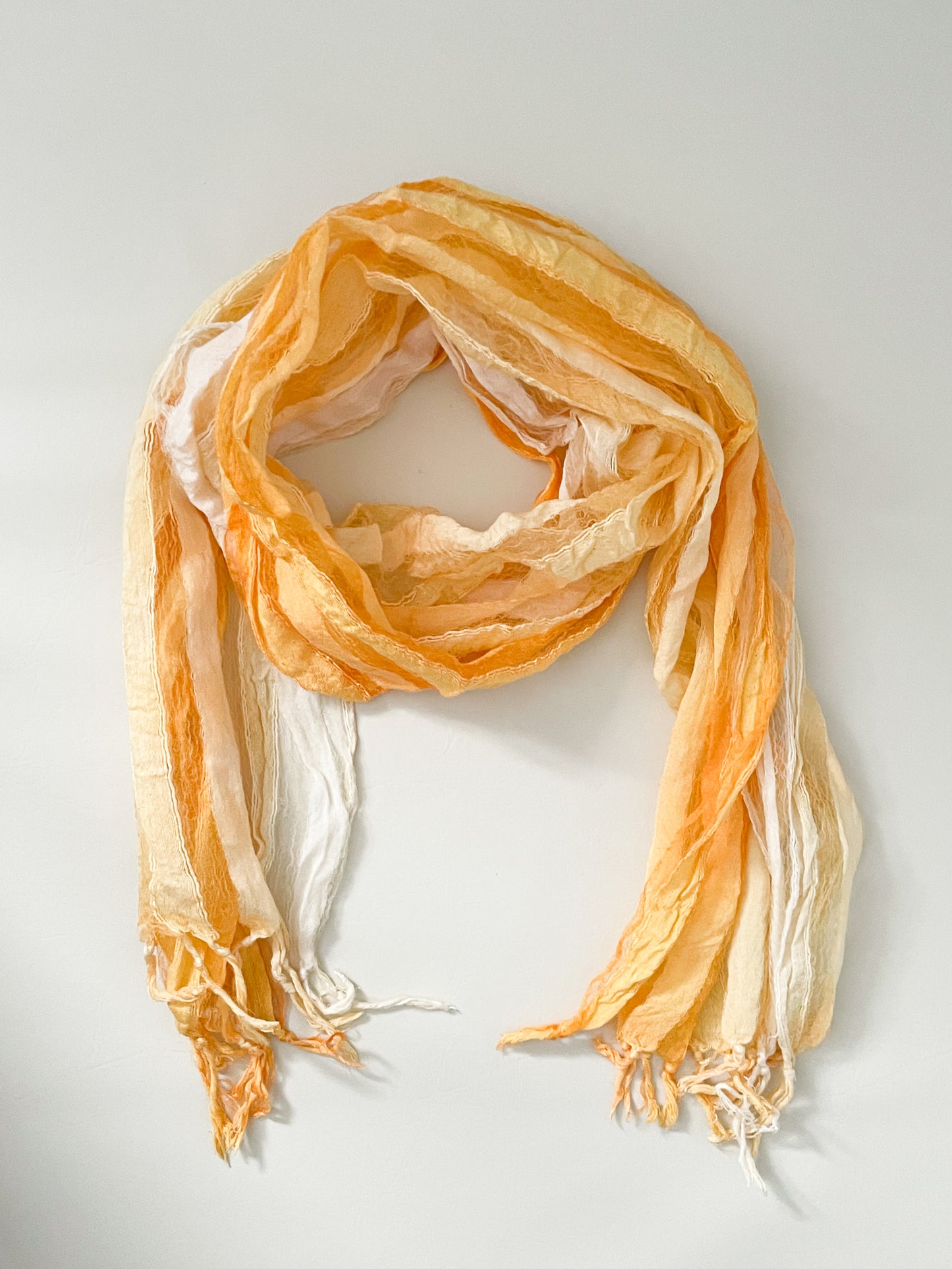 Ombre Yellow Orange Sheer Stripe Fringe Scarf Cover Up