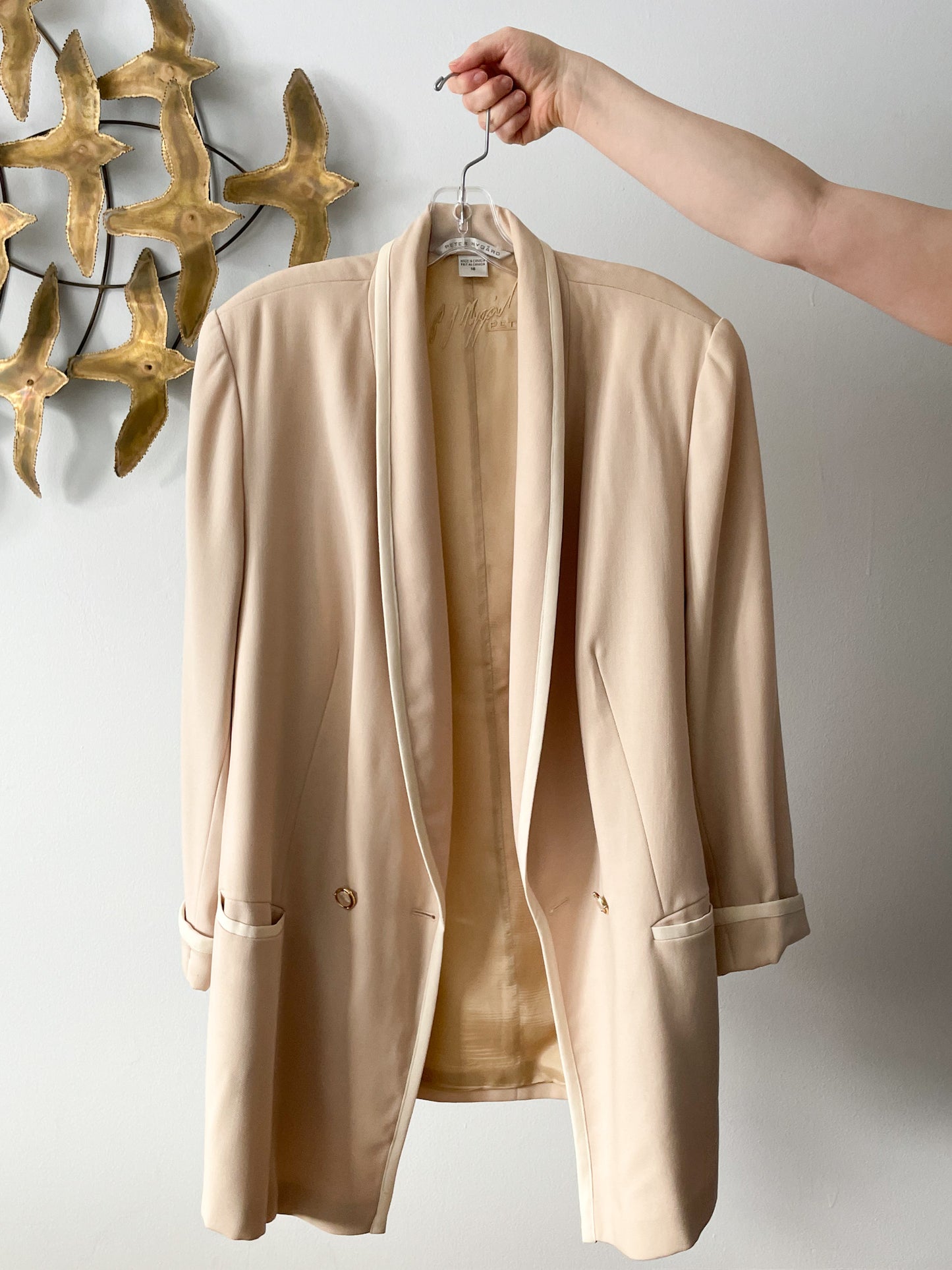 Vintage Peter Nygard 100% Wool Long Beige Blazer - Size 16