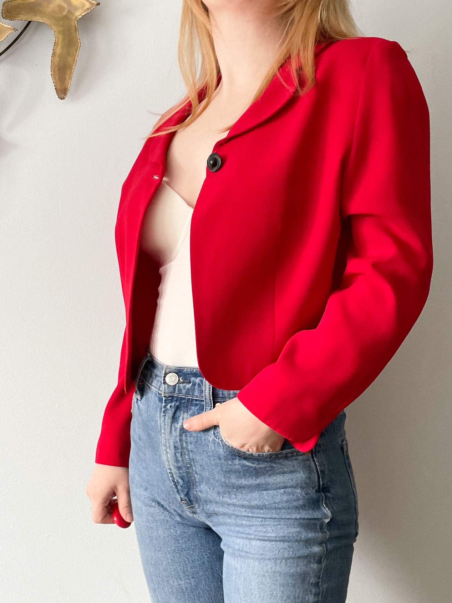 Talbots Red Cropped Single Button Closure Jacket Blazer - Size 10