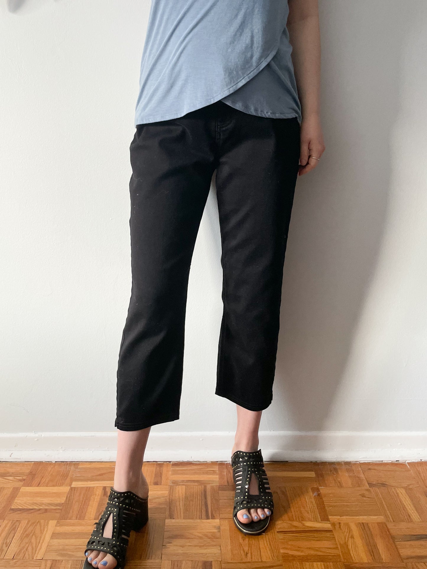 Nygard Black Stretch High Rise Cropped Straight Leg Pants - Size 12