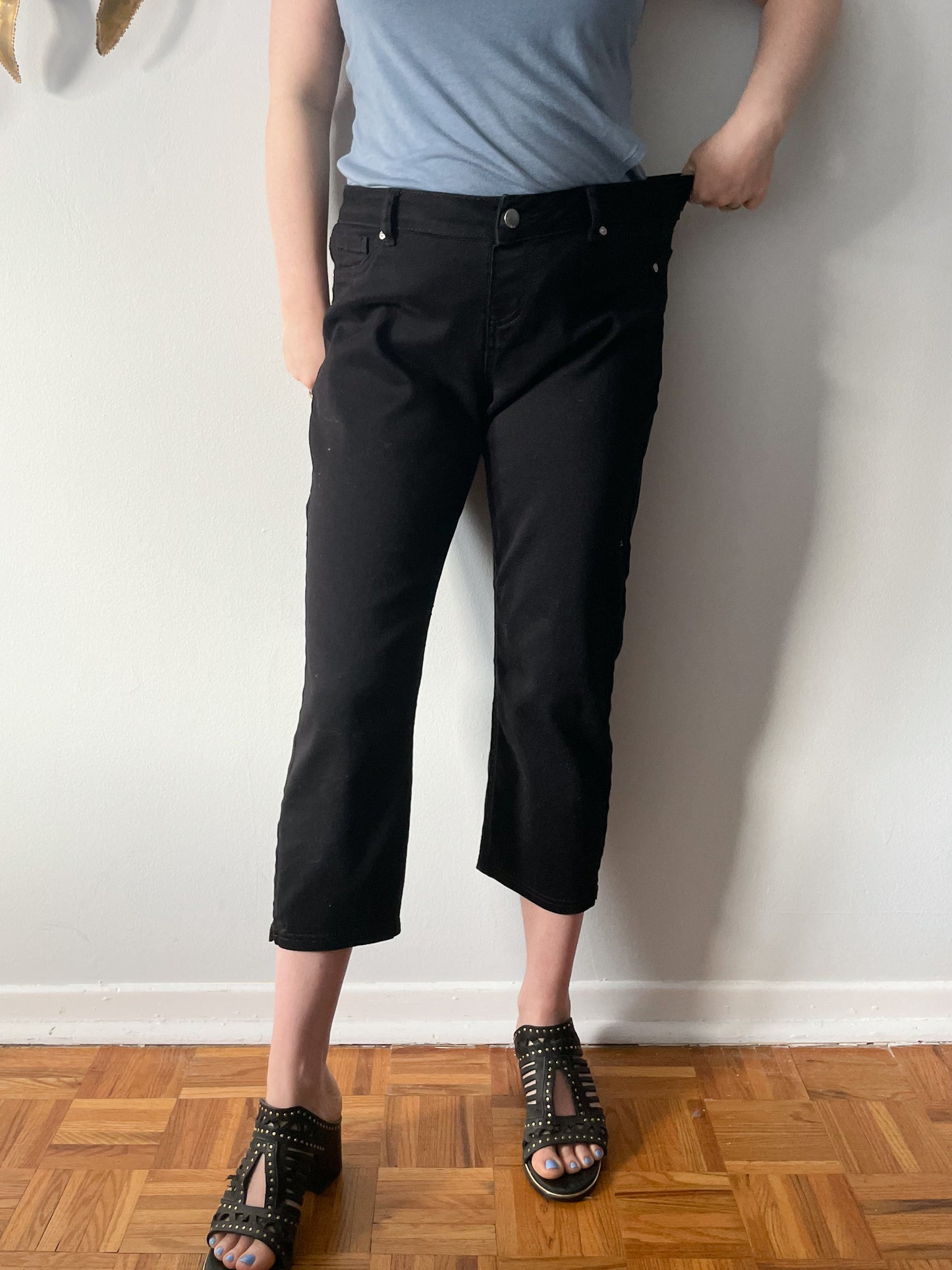 Nygard Black Stretch High Rise Cropped Straight Leg Pants - Size 12