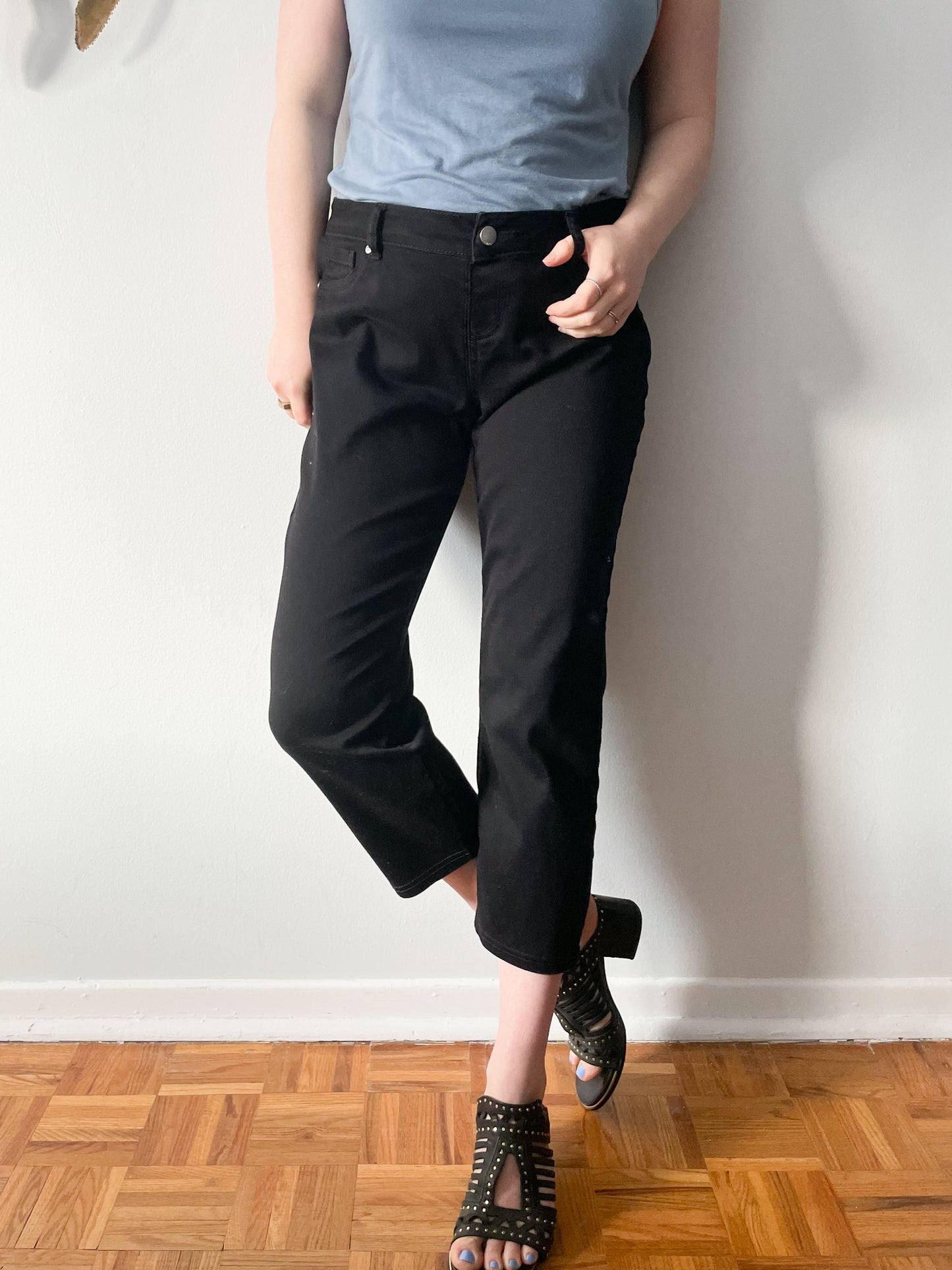 Nygard Black Stretch High Rise Cropped Straight Leg Pants - Size 12