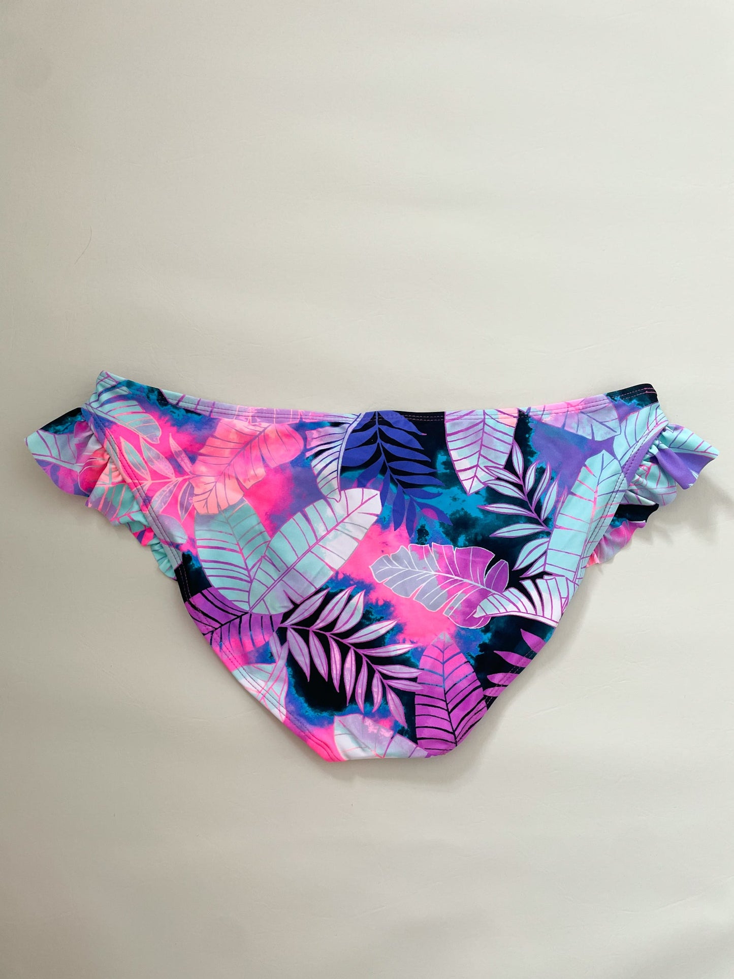 Island Soul Curve Ruffle Pink Blue Hipster Bikini Bottoms NWT - XL