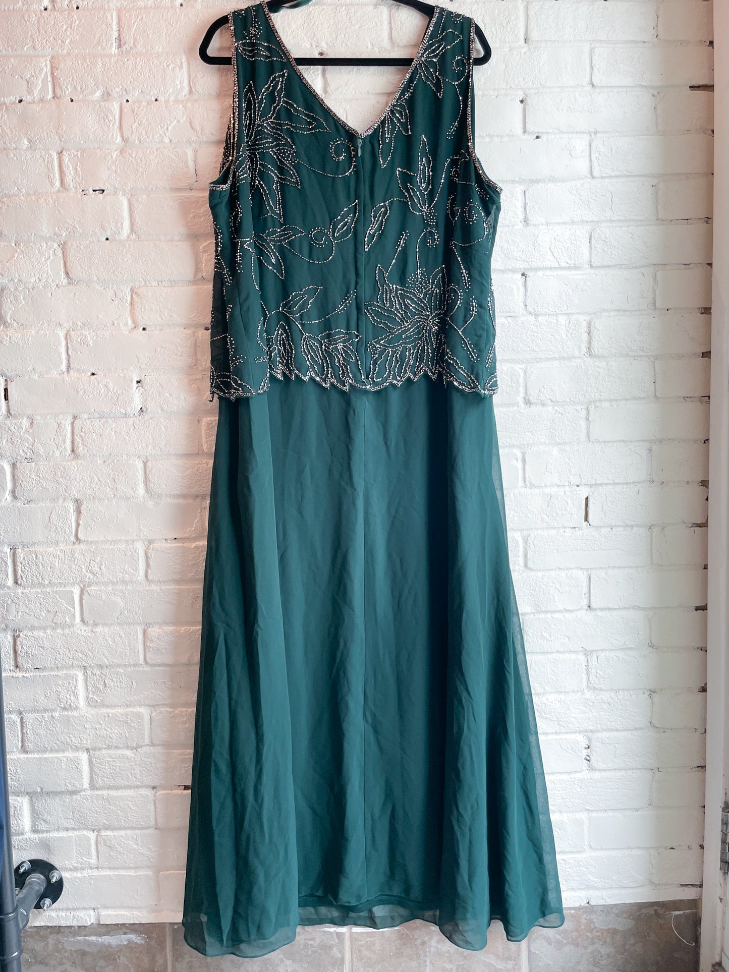 Jkara Hunter Green Beaded Long Dress NWOT - Size 20