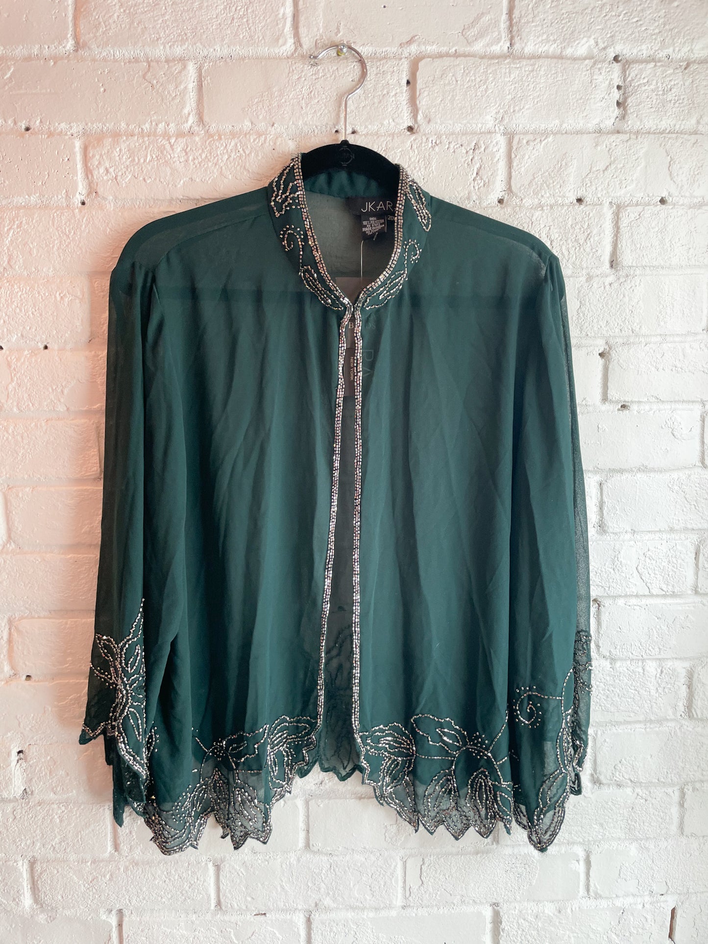 Jkara Hunter Green Beaded Sheer Jacket NWT - Size 20