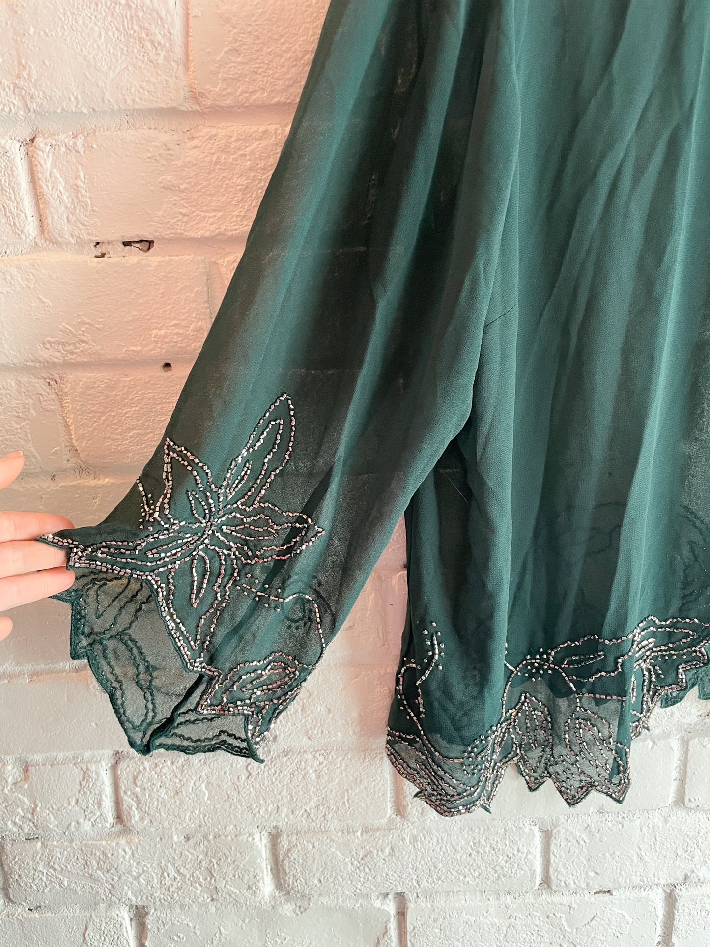 Jkara Hunter Green Beaded Sheer Jacket NWT - Size 20