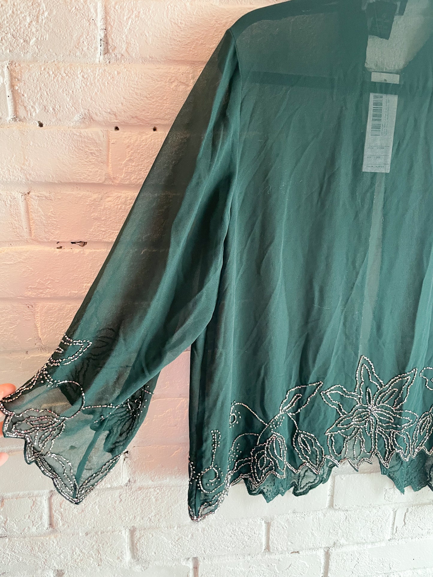 Jkara Hunter Green Beaded Sheer Jacket NWT - Size 20