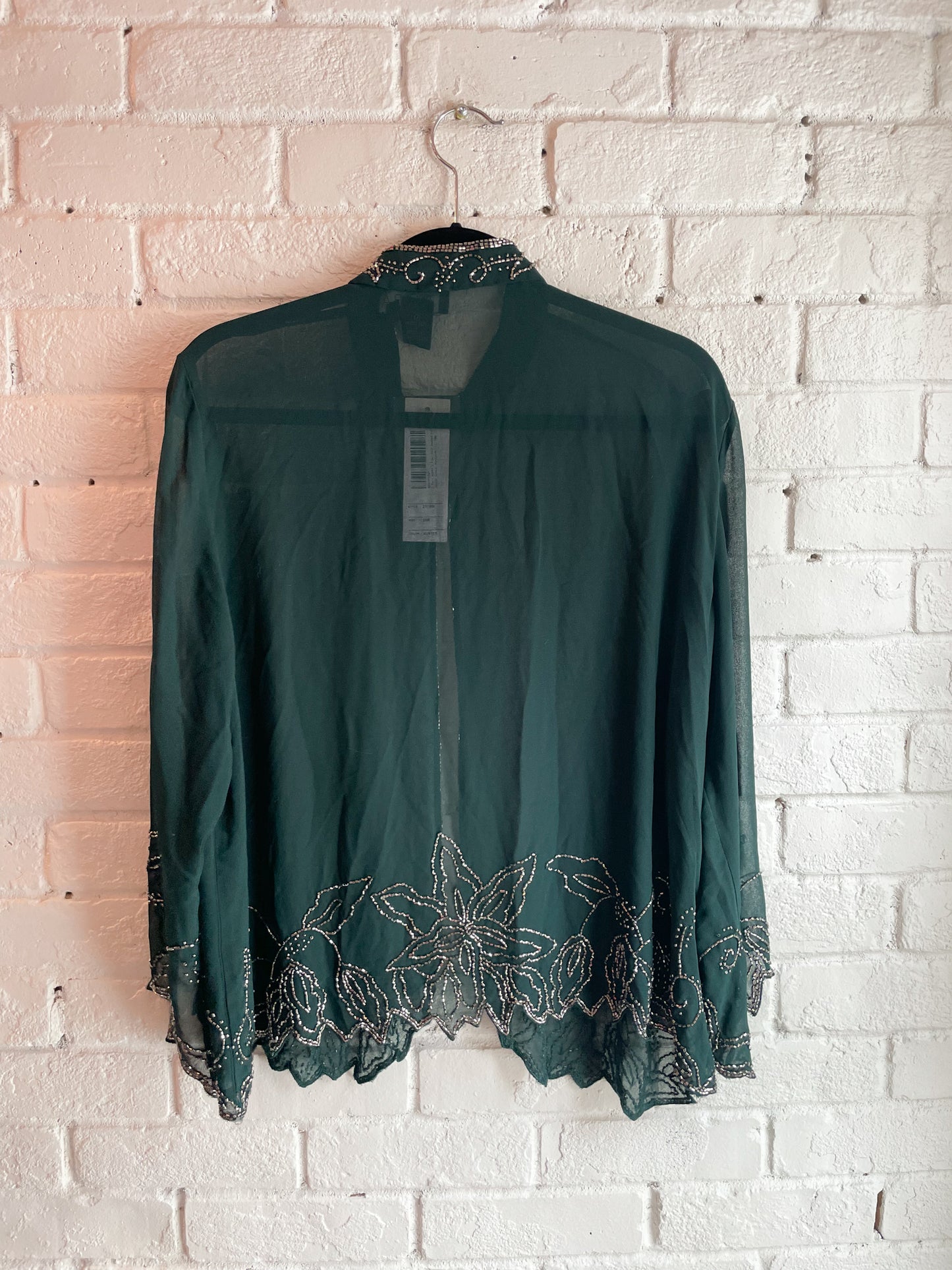 Jkara Hunter Green Beaded Sheer Jacket NWT - Size 20