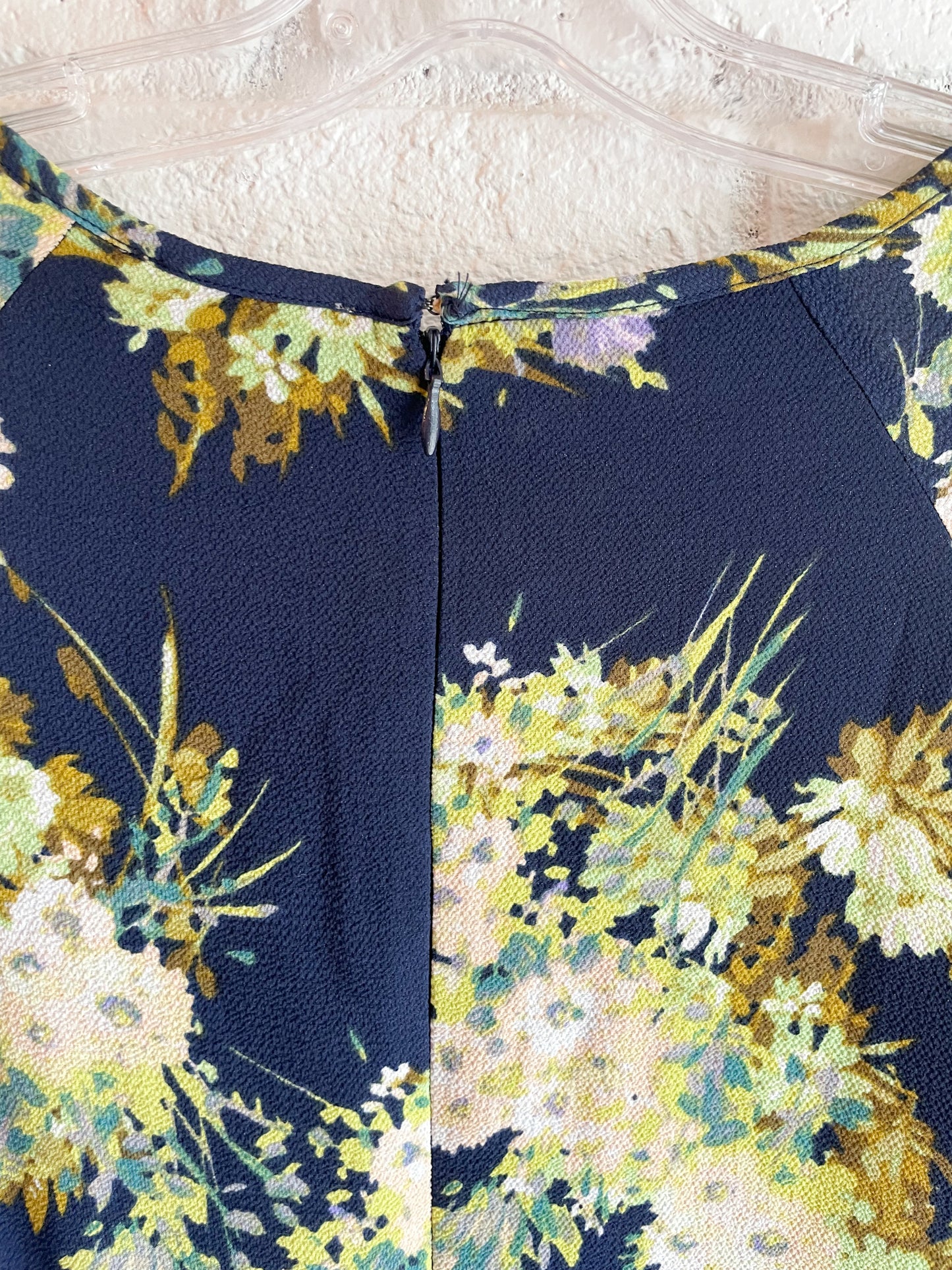London Times Navy and Lime Long Sleeve Floral Midi Dress - Medium