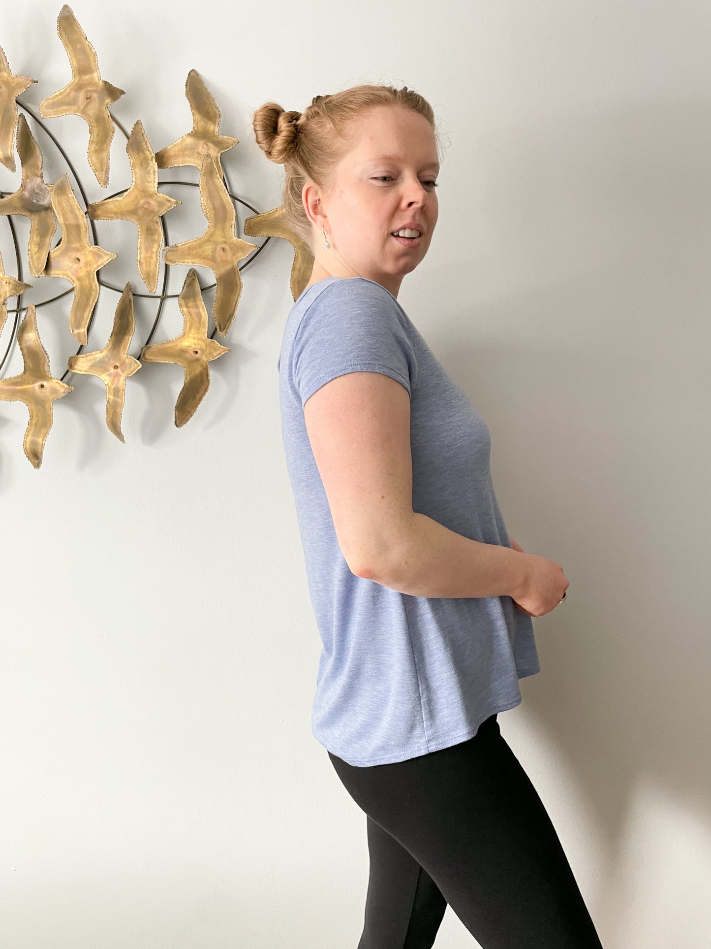 Hyba Light Blue Scoop Neck Back Cutout Workout Top - Small
