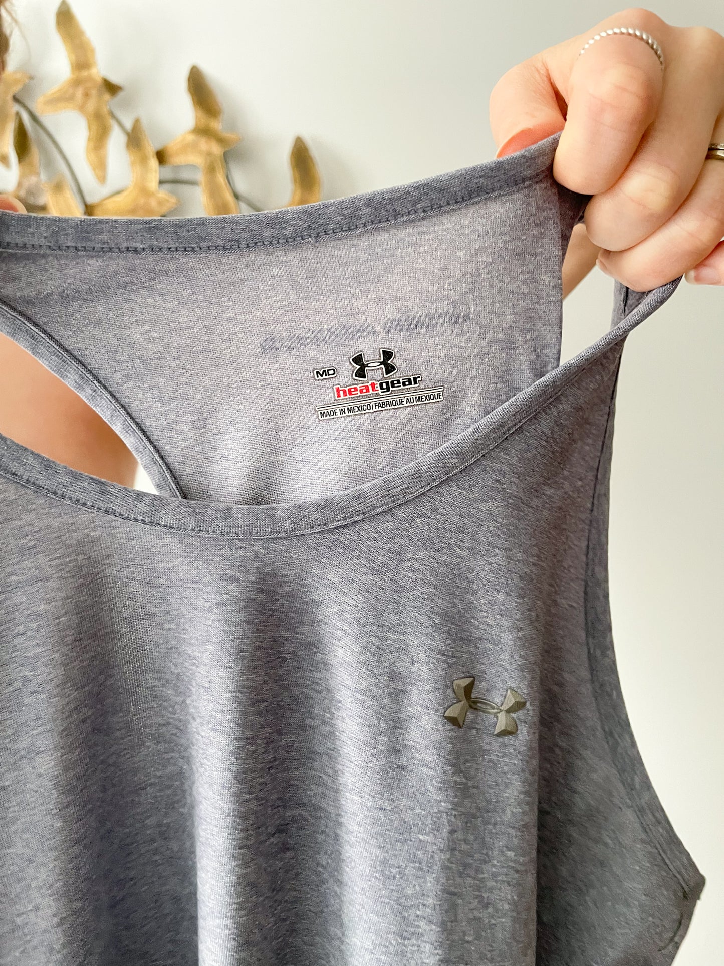 Under Armour Blue Grey Heat Gear Racerback Workout Top - Medium
