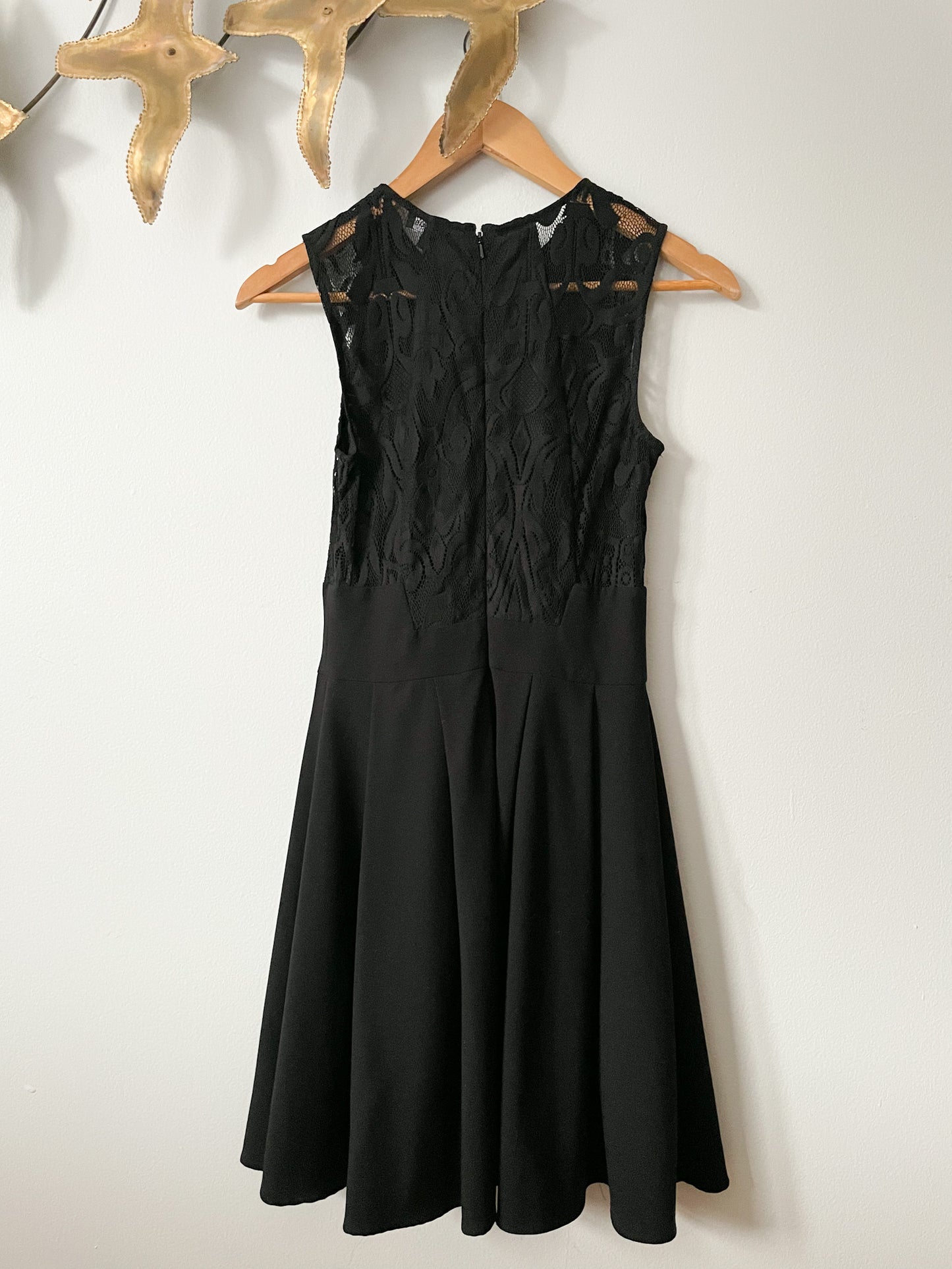 Warehouse Black Fit Flare Lace Dress - XS
