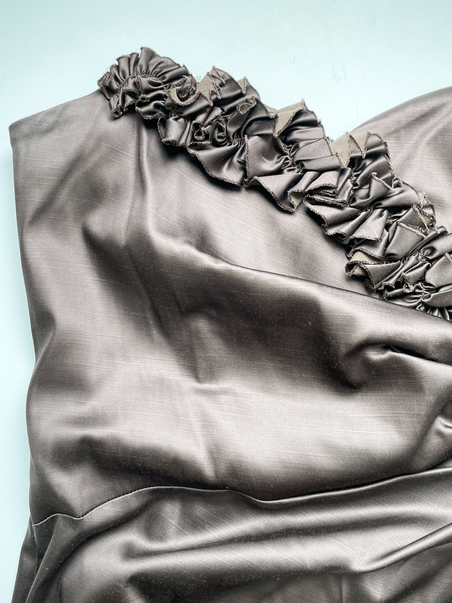 Le Chateau Brown Strapless Rosette Satin Cocktail Dress - Medium