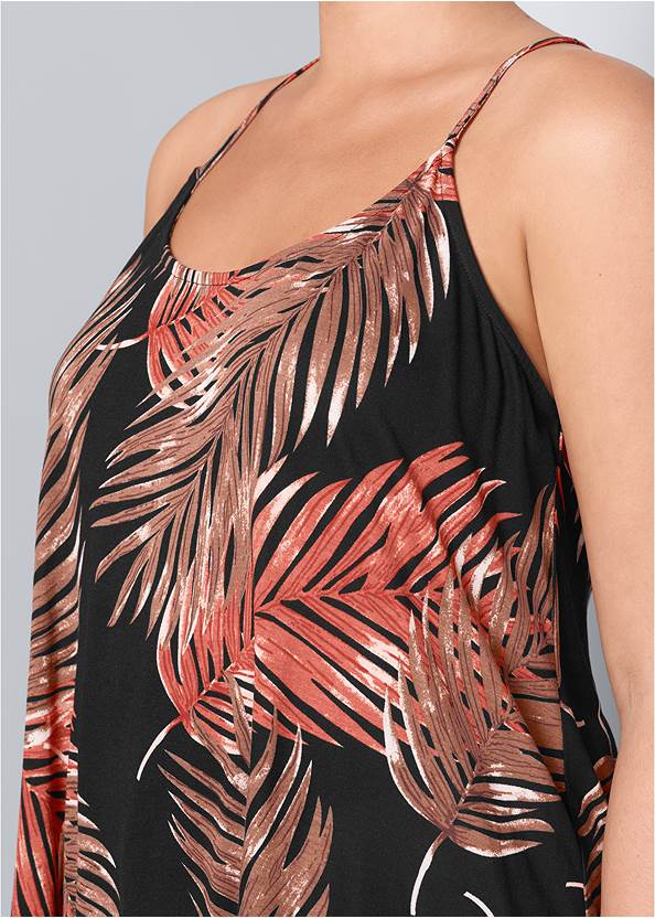 Venus Black Brown Coral Leaf Print Racerback Top - 2XL