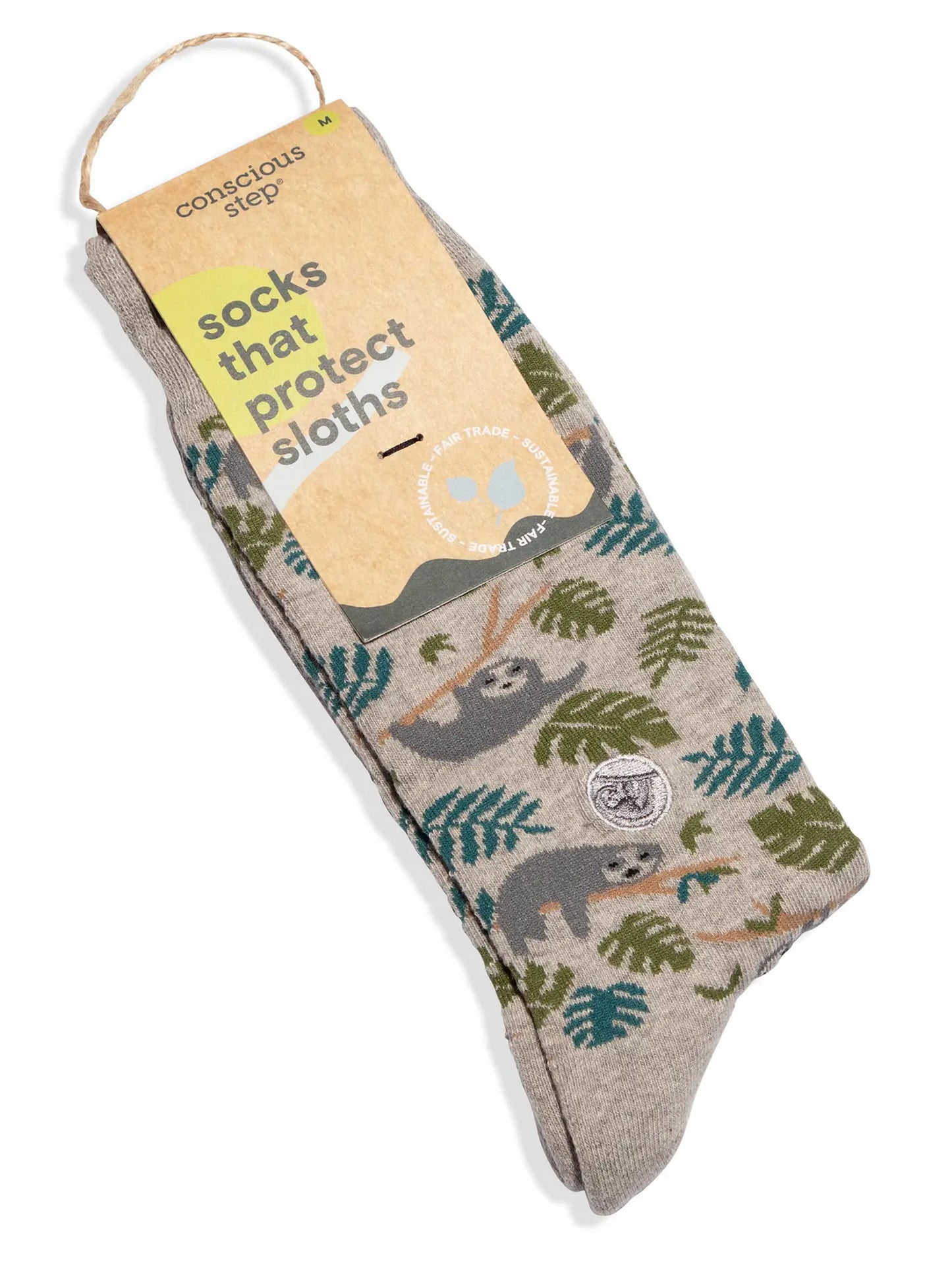 Socks that Protect Sloths - Beige with Palms and Sloths