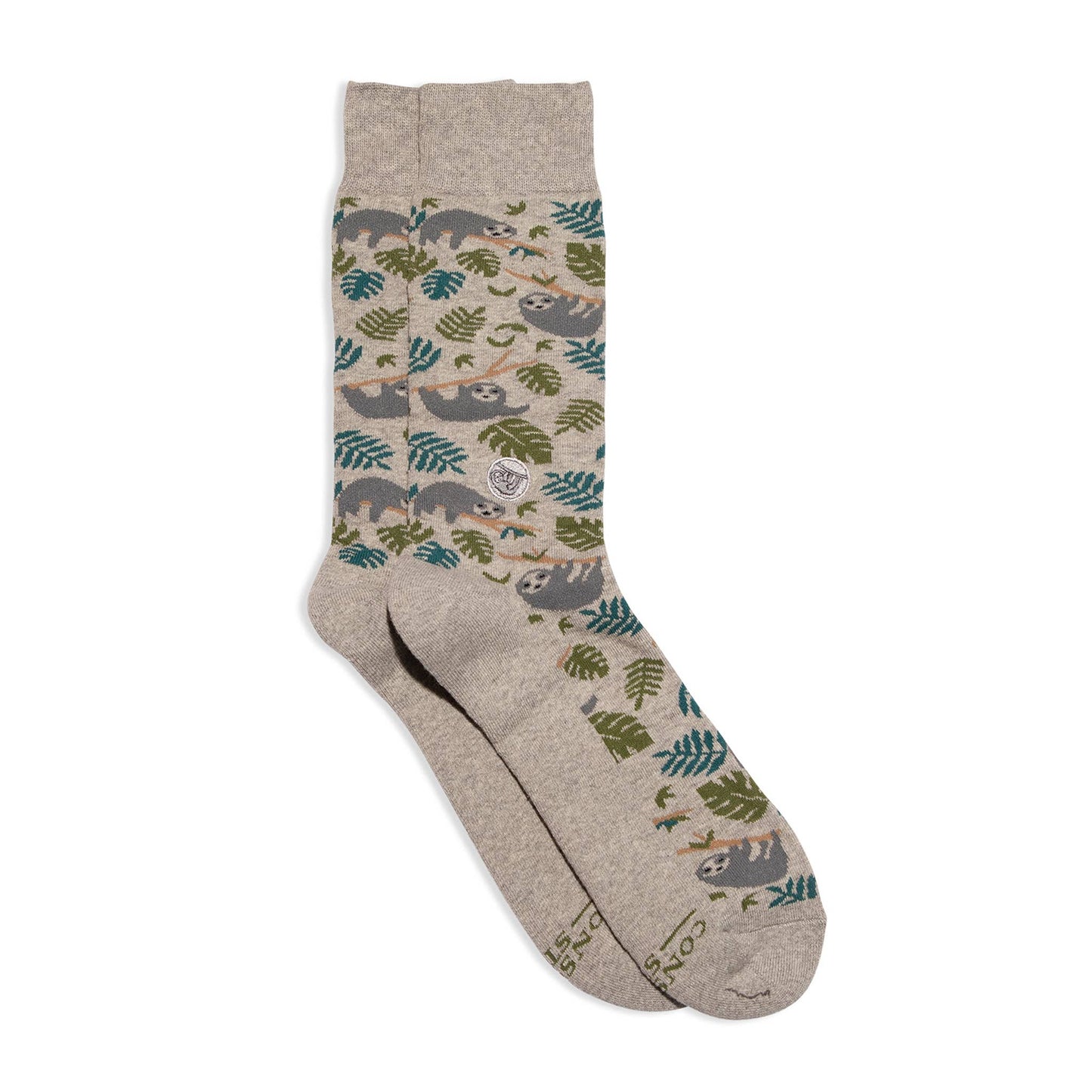 Socks that Protect Sloths - Beige with Palms and Sloths