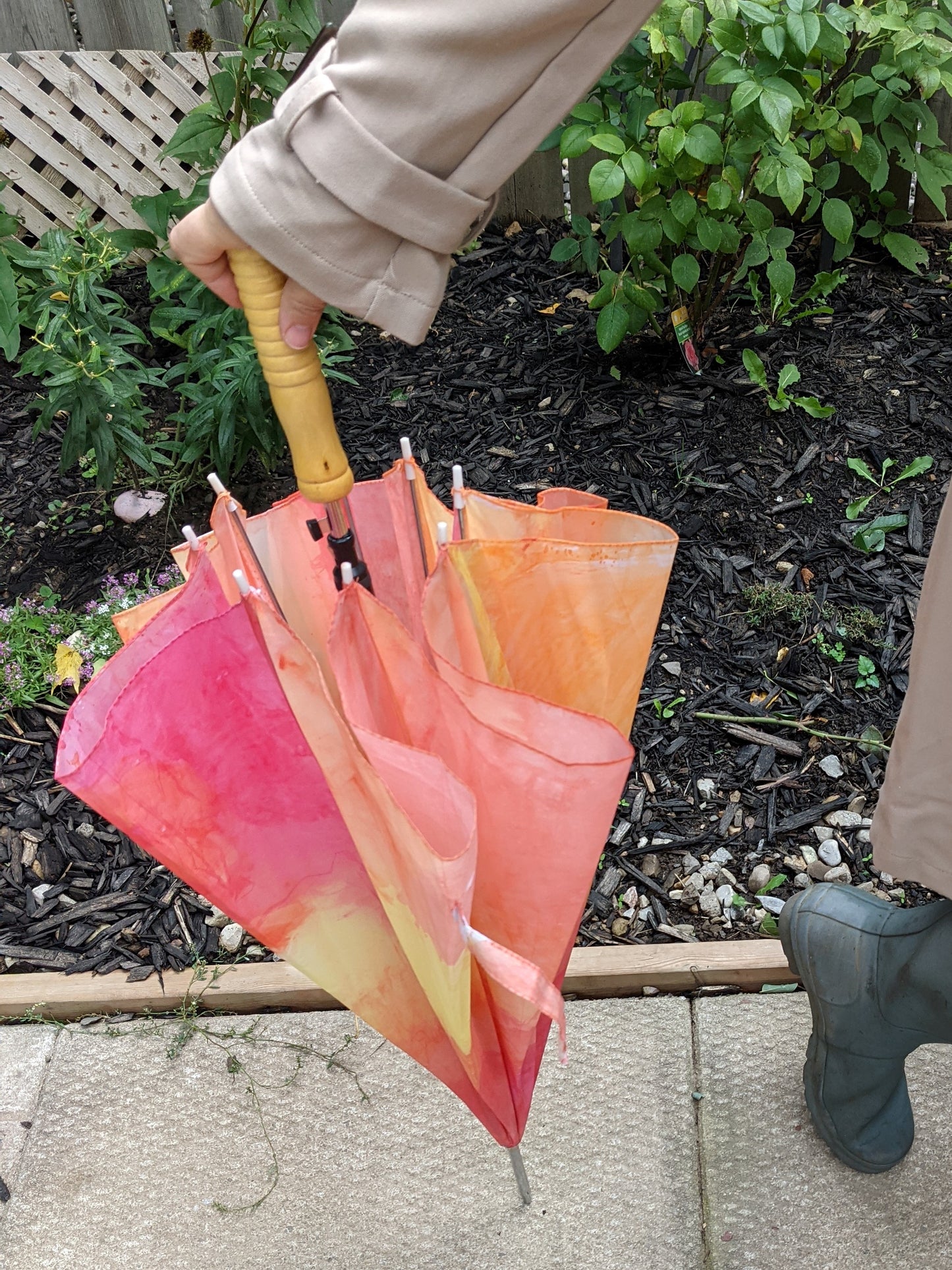 Hand Dyed Biodegradable Watercolour Orange and Red Umbrella