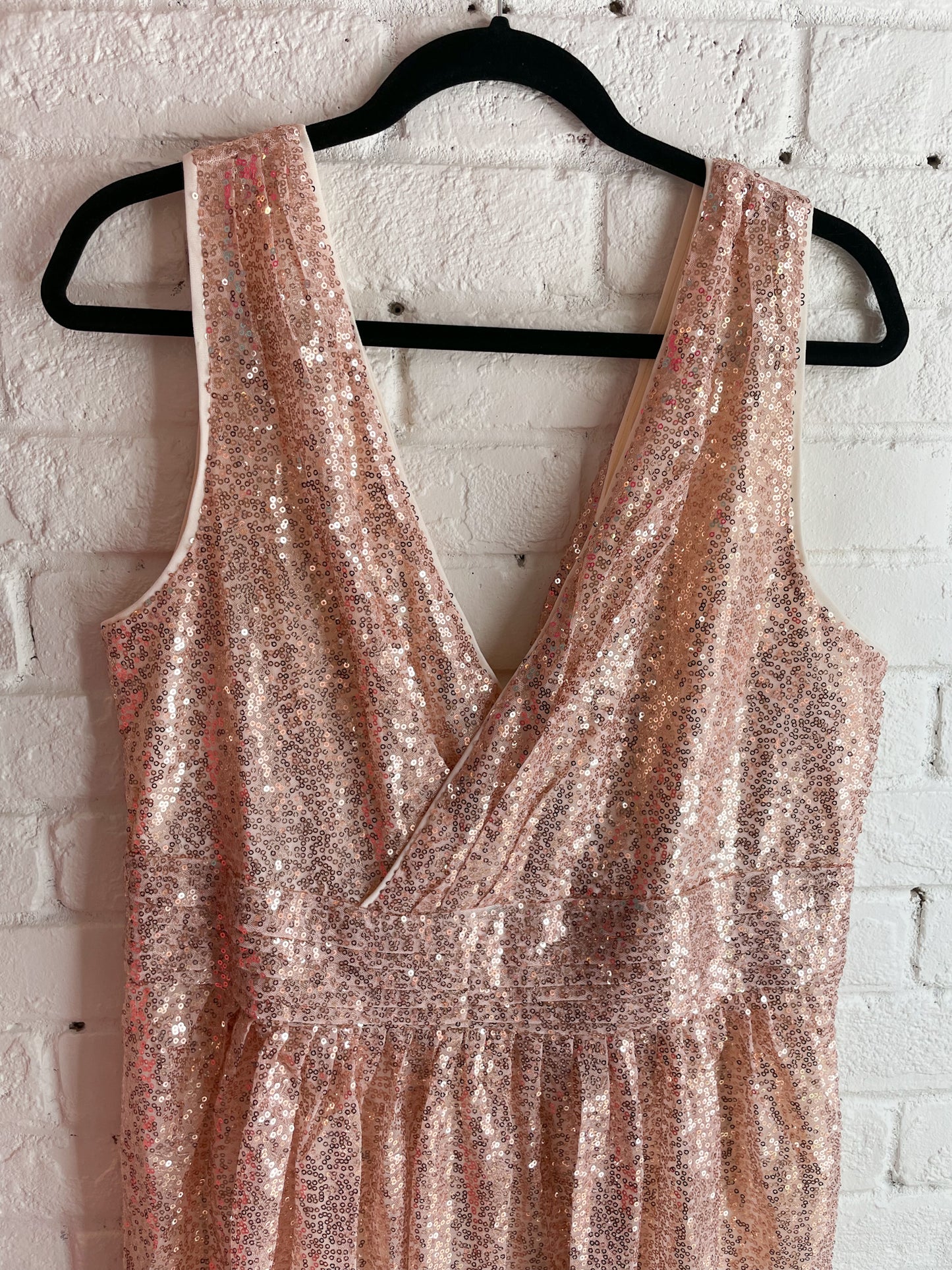 Kate Kasin Rose Gold Sequin Maxi Gown Dress NWT - Large