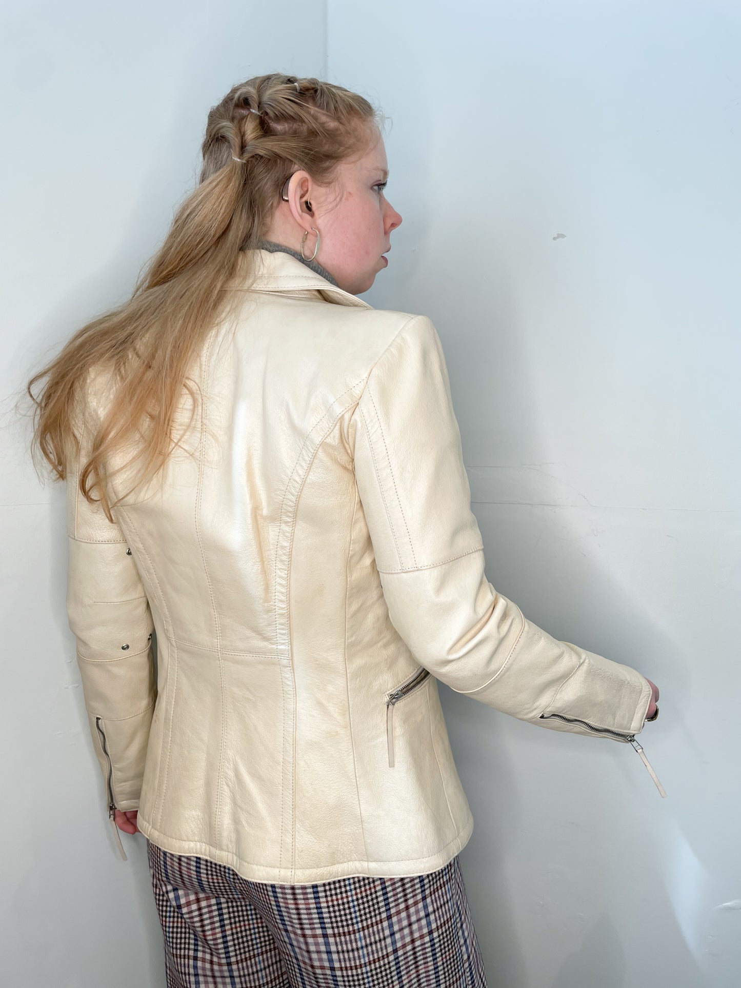 OXMO Cream Leather Moto Blazer - XS / Small