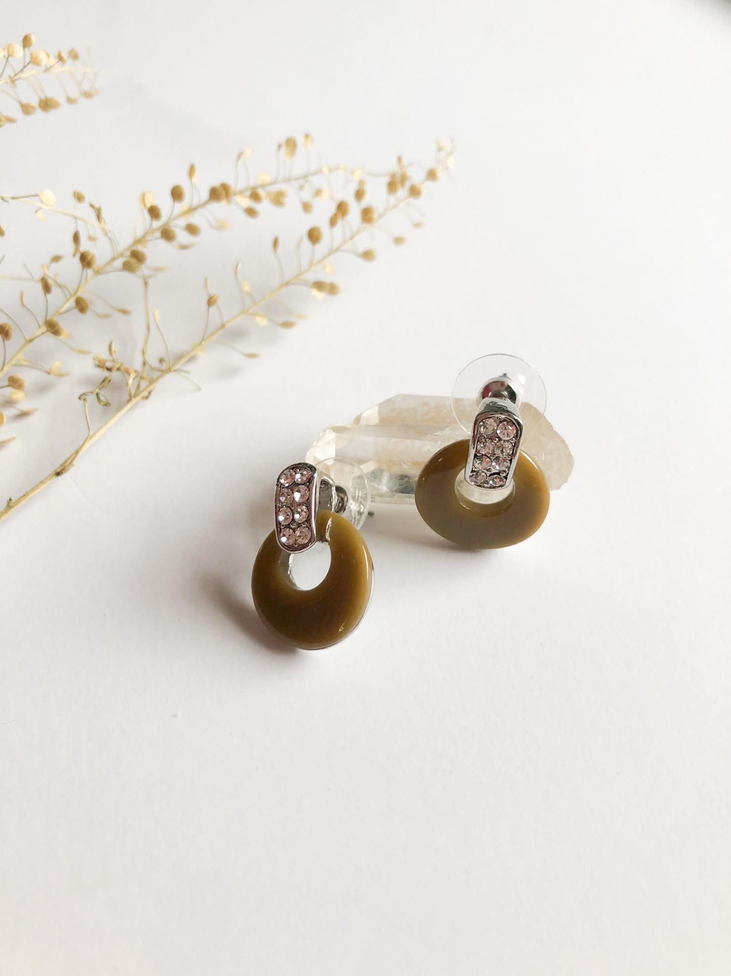 Taupe Sparkle Enamel Circle Earrings