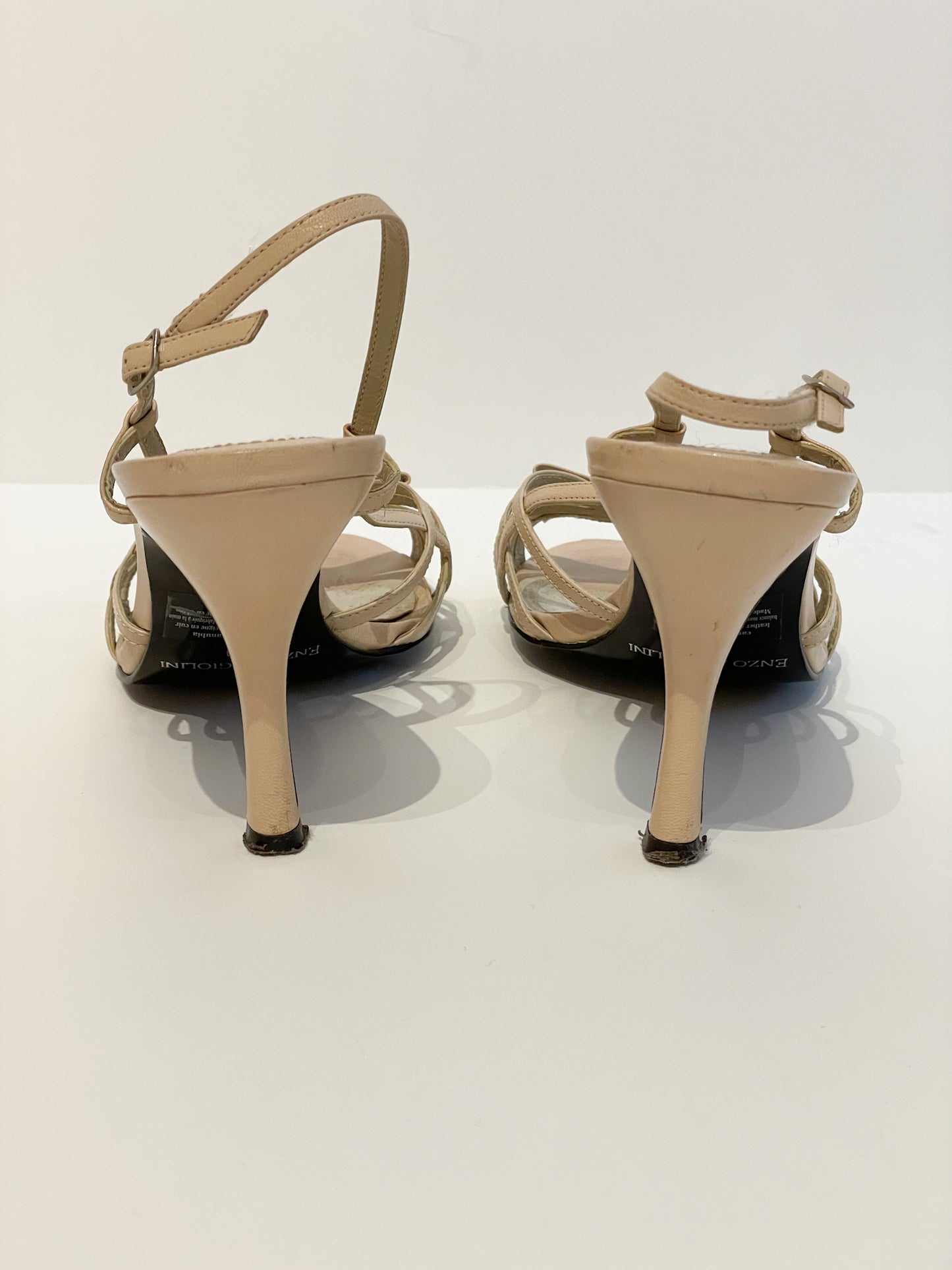 Enzo Angiolini Beige Leather Strappy Bow Heels - Size 7.5