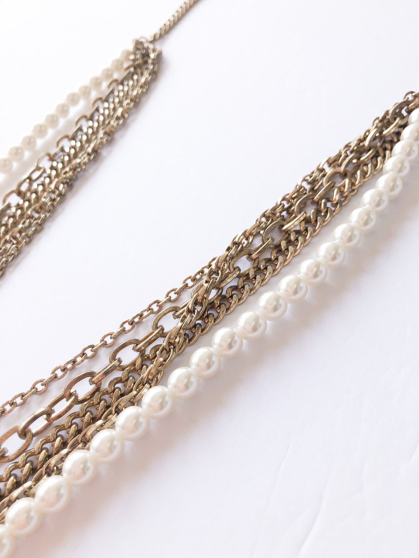 Faux Pearl Gold Chain Layered Long Necklace / Body Chain