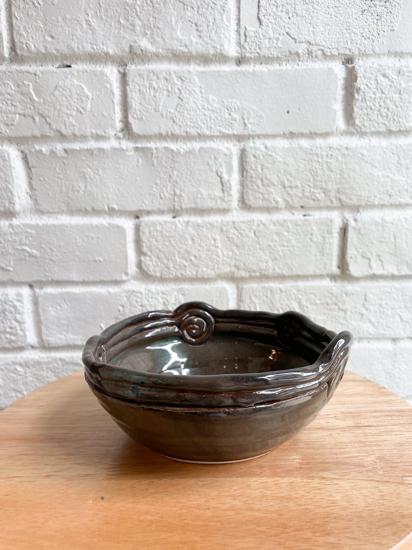 Olive Brown Swirl Ceramic Catchall Bowl Dish