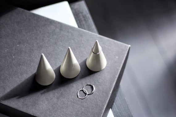 Handcrafted Grey Concrete Ring Storage Display Cone