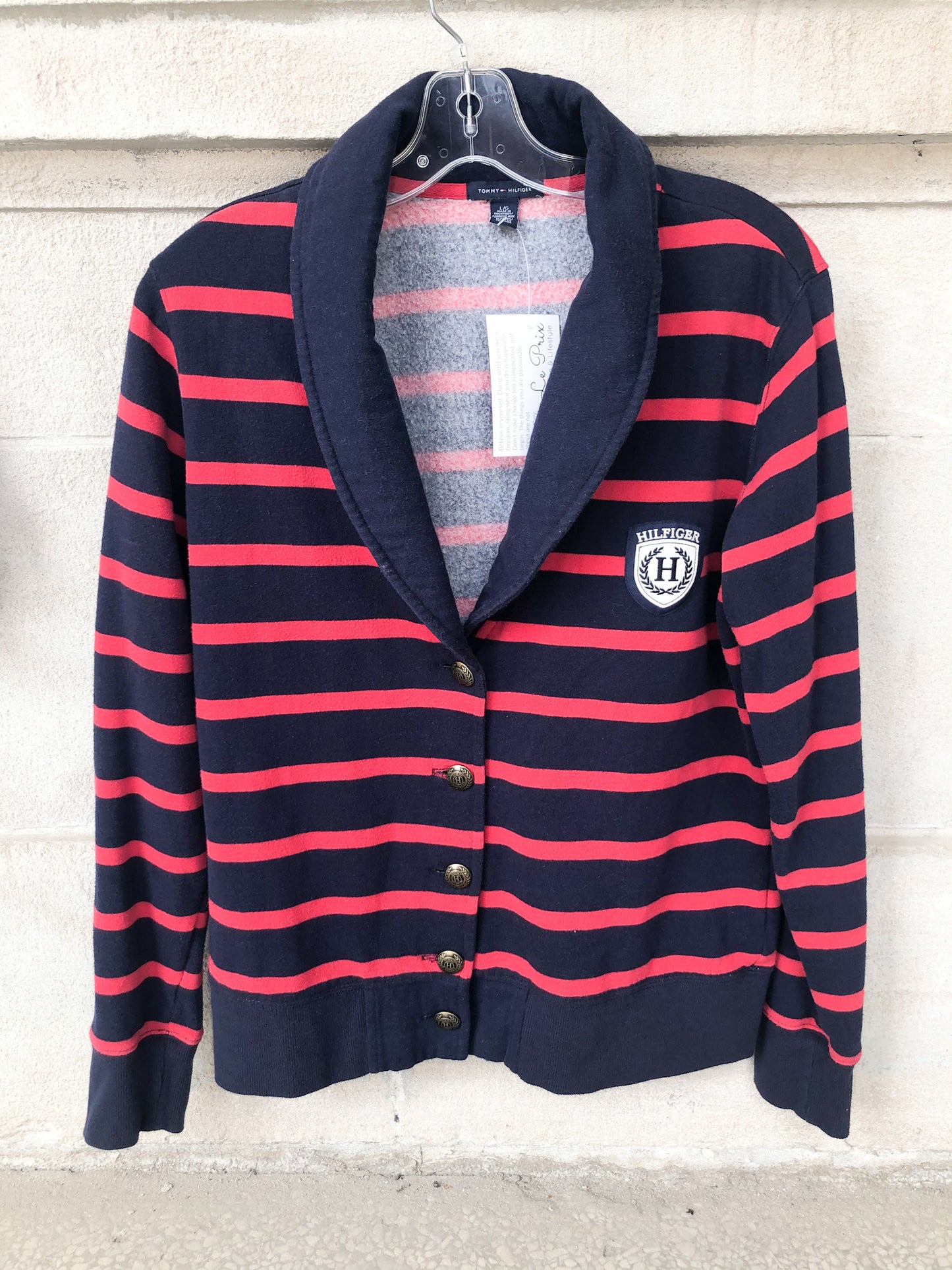 Tommy Hilfiger Red Stripe Collar Fleece-Lined Sweater - Large