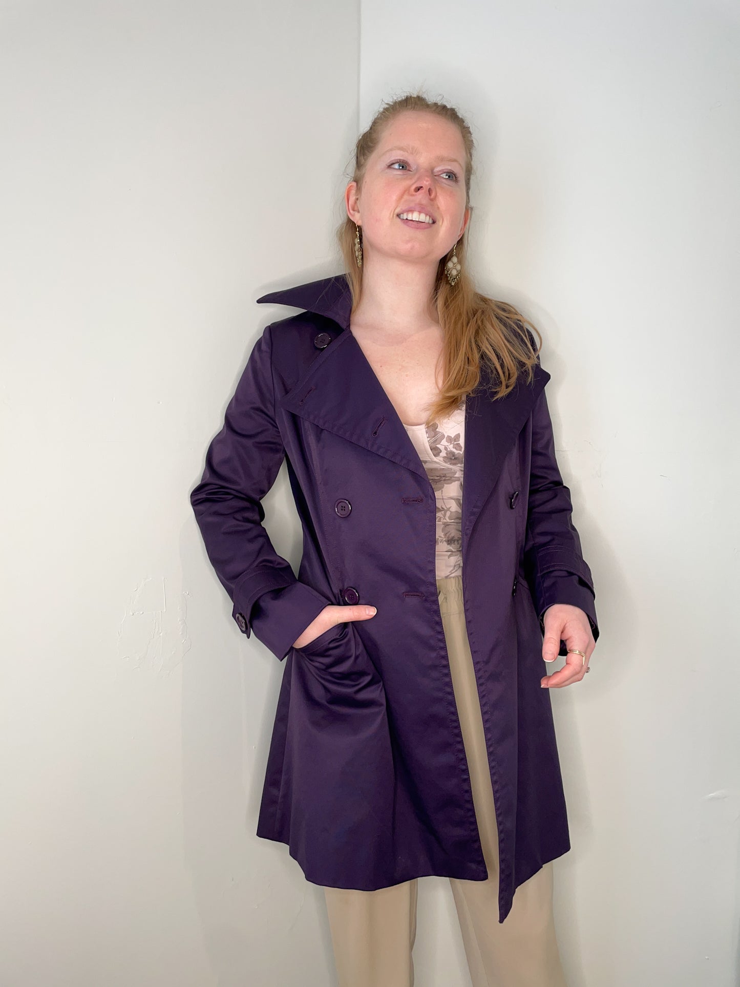 Marc Jacobs Deep Purple Satin A-Line Trench Coat - Size 2