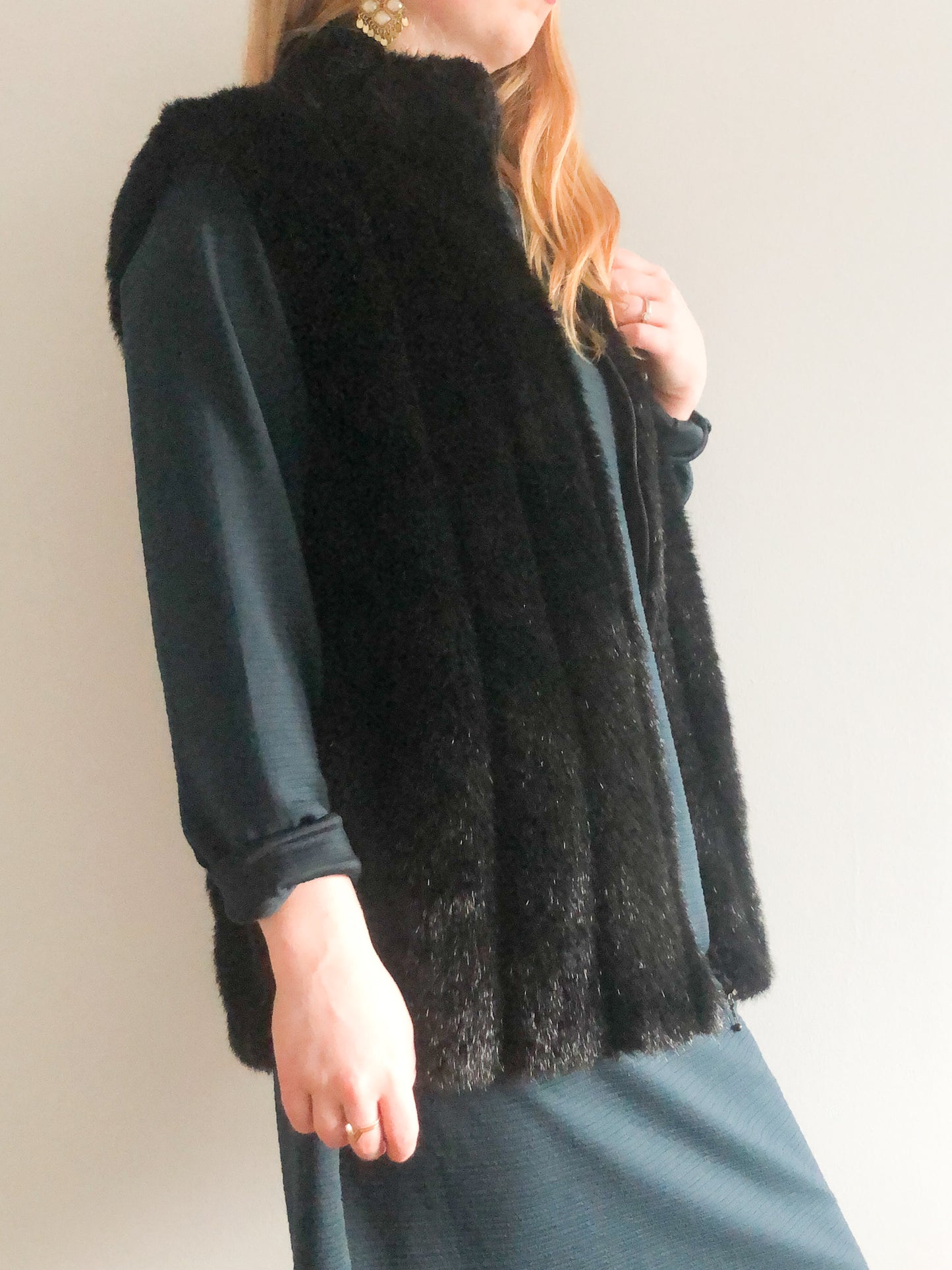 Black Faux Fur Cozy Vest - M/L