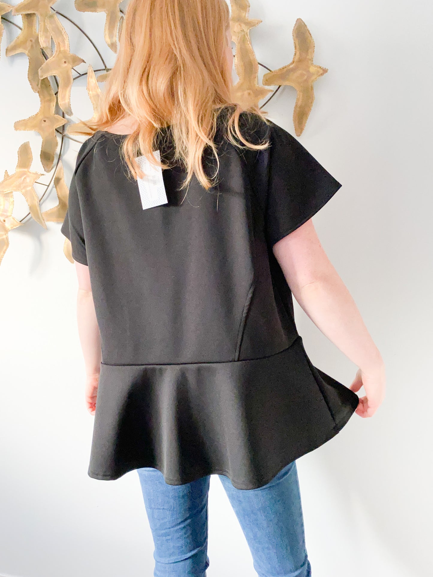 Worthington Black Peplum Short Sleeve Top - 3XL