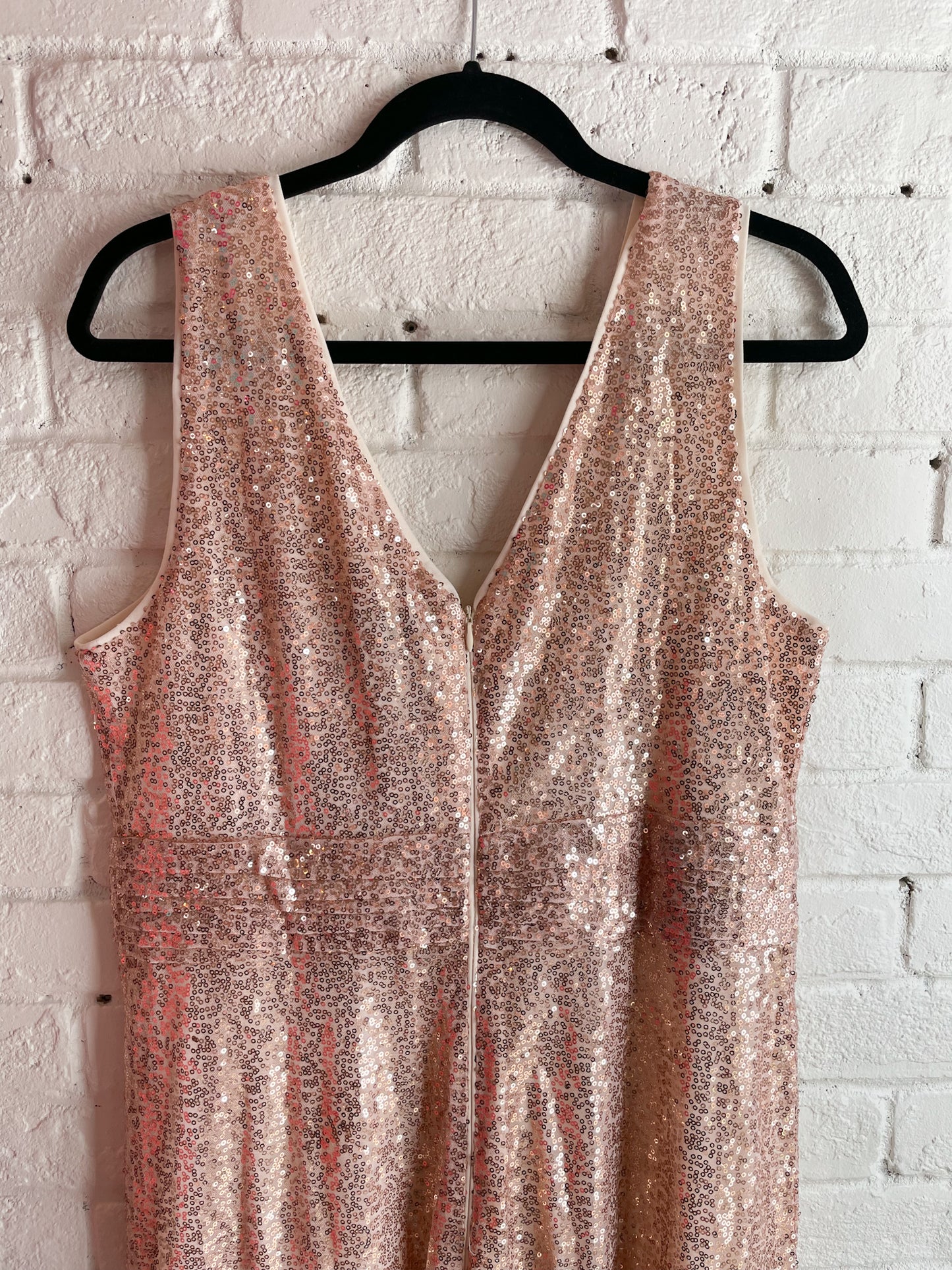 Kate Kasin Rose Gold Sequin Maxi Gown Dress NWT - Large