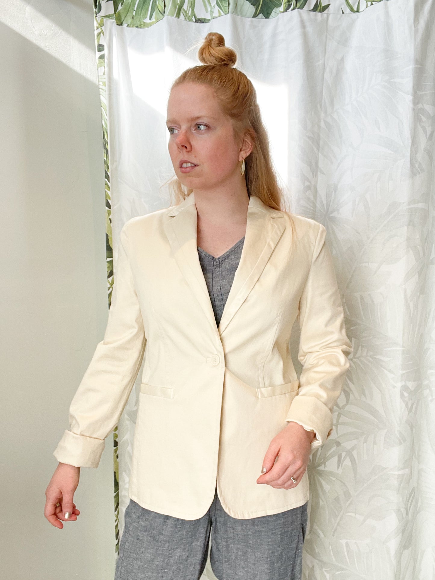 GAP Cream Satin Trim Cotton Boyfriend Blazer - Size 10