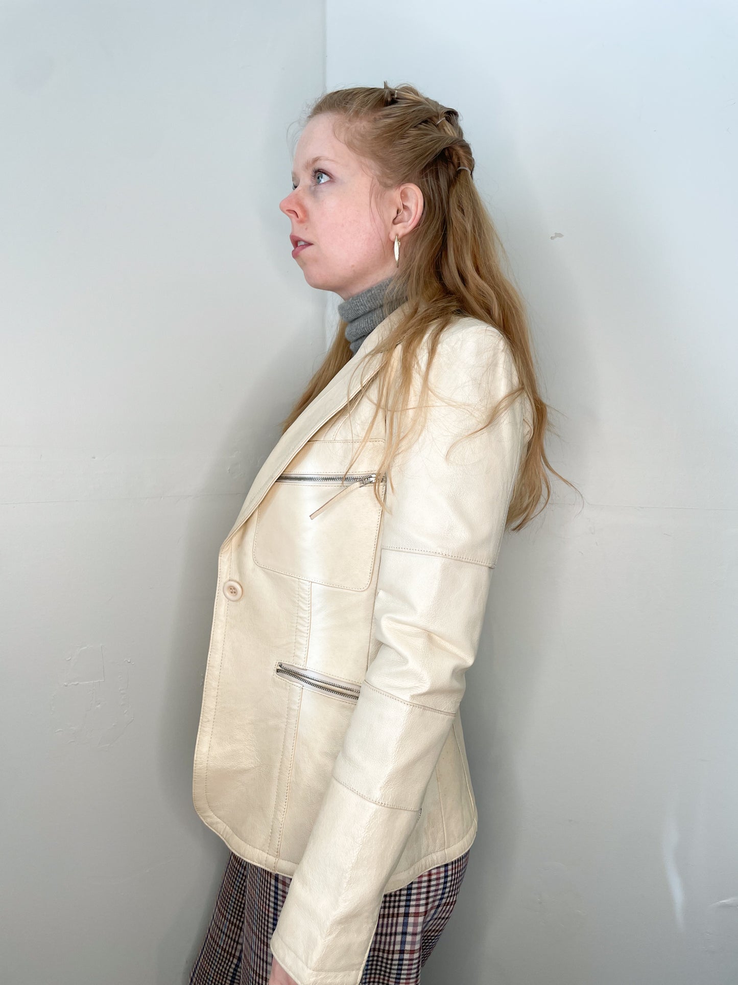 OXMO Cream Leather Moto Blazer - XS / Small